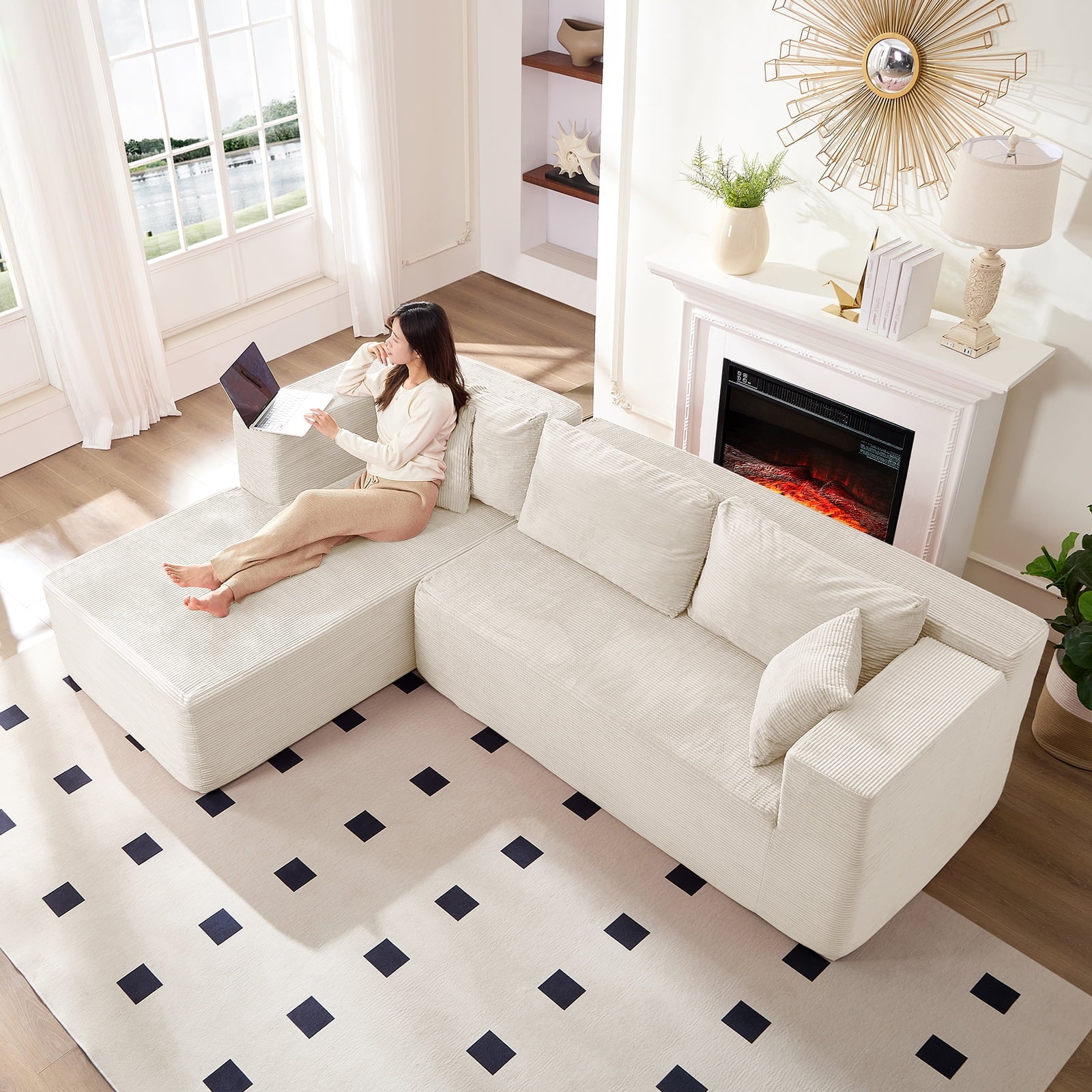 ZAFLY 106" Cloud Sectional Couch with Chaise, No Assembly Required L Shaped Sleeper Sofa, Oversized Deep Seat Modular Couches and Sofas for Living Room