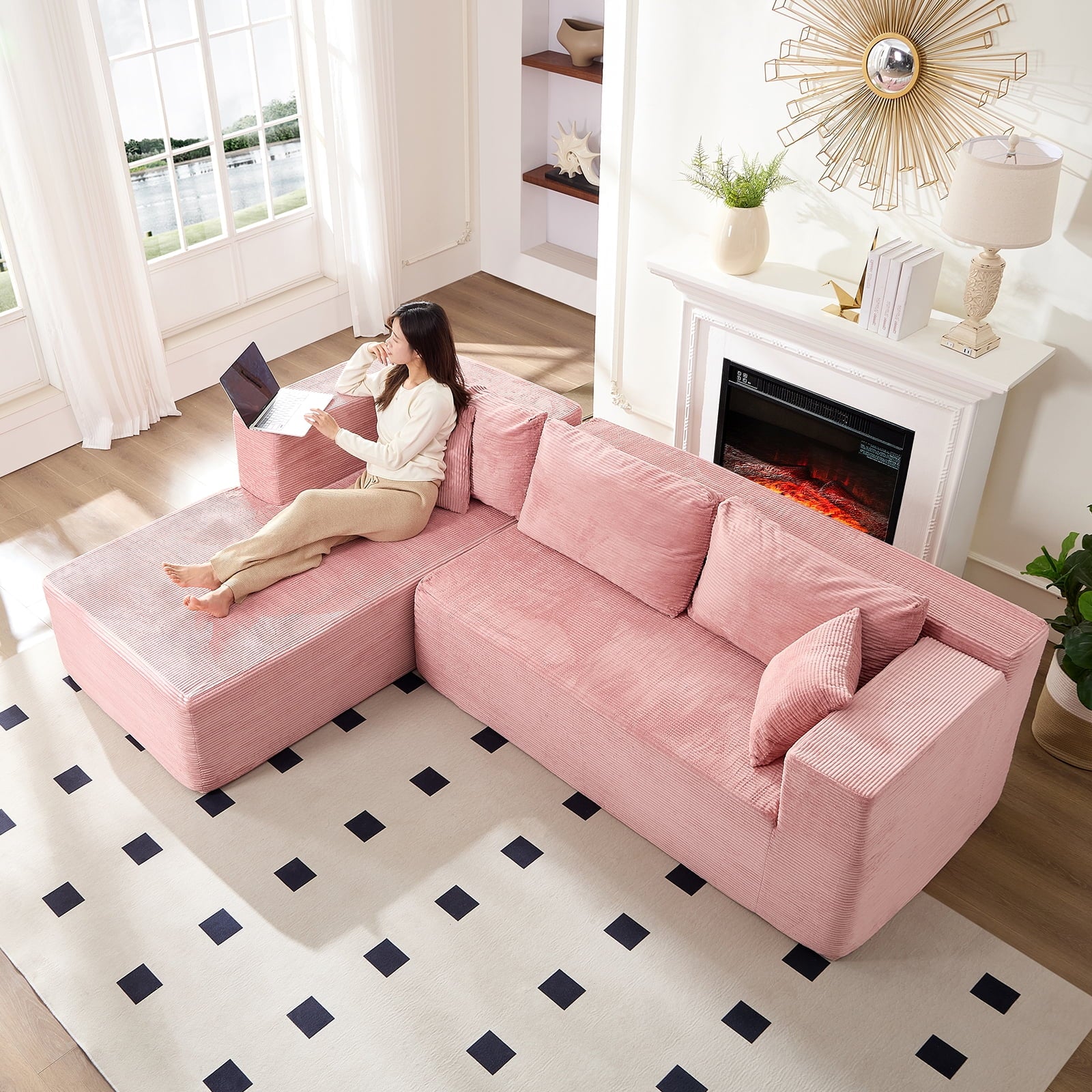 ZAFLY 106" Cloud Sectional Couch with Chaise, No Assembly Required L Shaped Sleeper Sofa, Oversized Deep Seat Modular Couches and Sofas for Living Room
