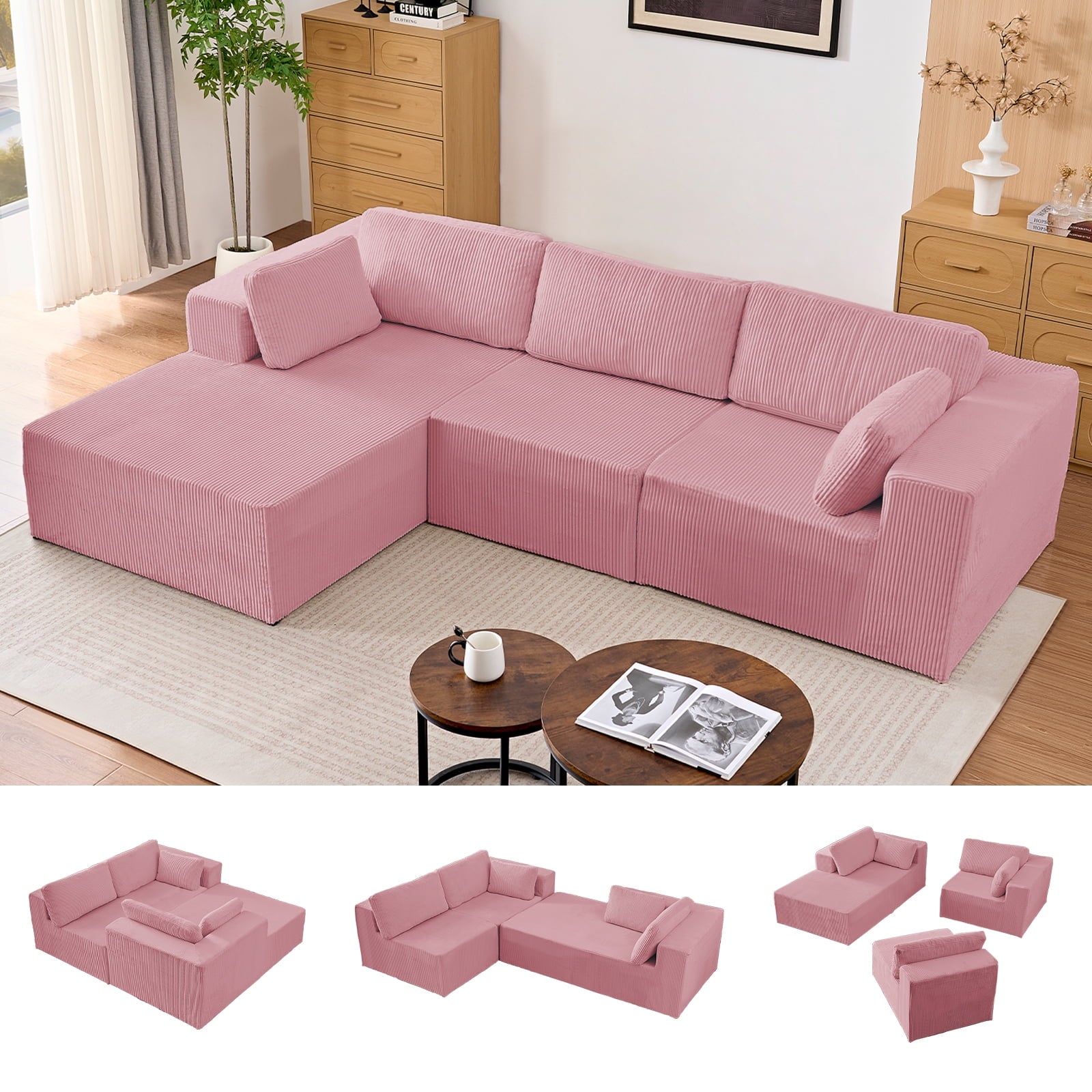 ZAFLY 109" Cloud Sectional Couch with Chaise, L Shaped Modular Sleeper Sofa, Oversized Deep Seat Couches and Sofas for Living Room