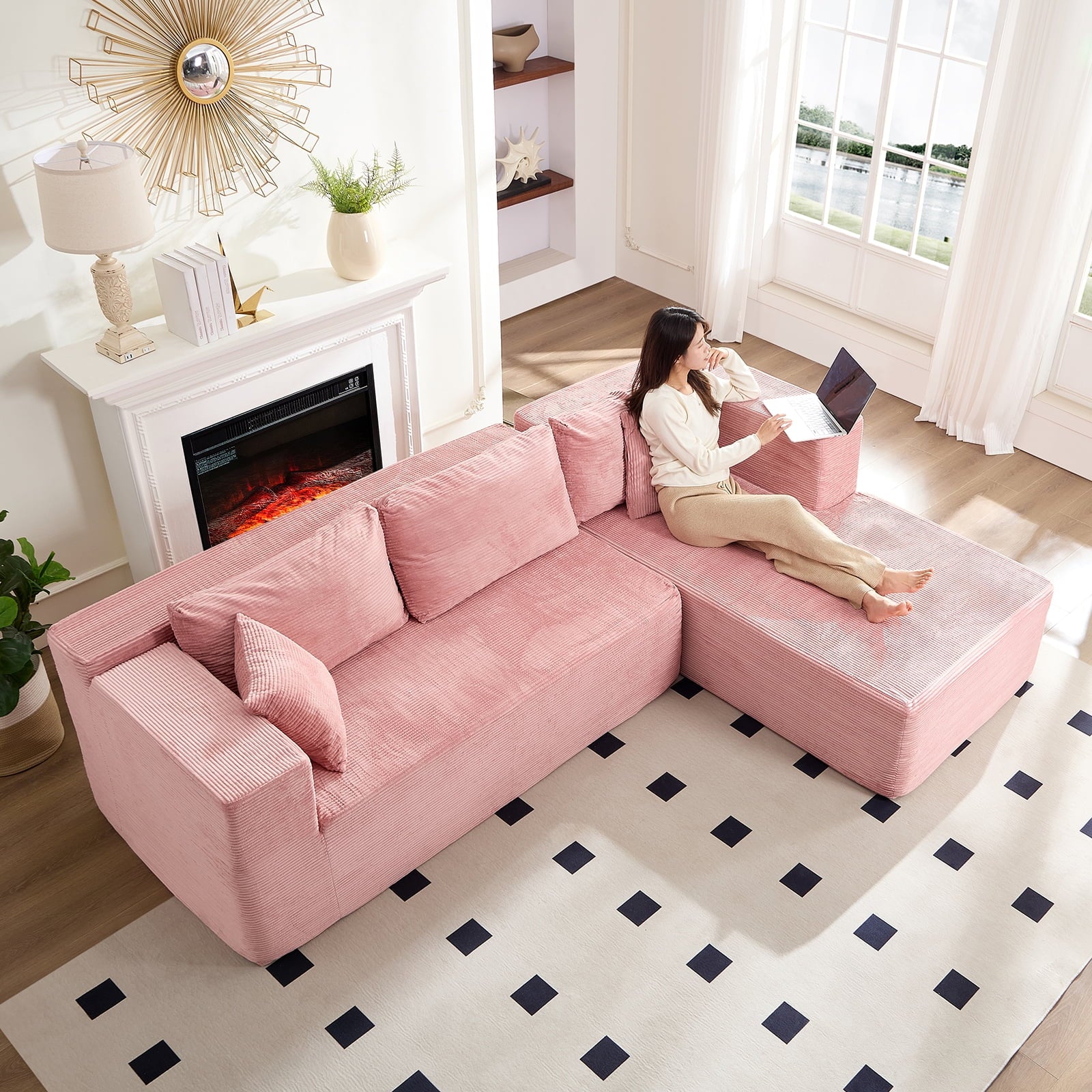 ZAFLY 106" Cloud Sectional Couch with Chaise, No Assembly Required L Shaped Sleeper Sofa, Oversized Deep Seat Modular Couches and Sofas for Living Room