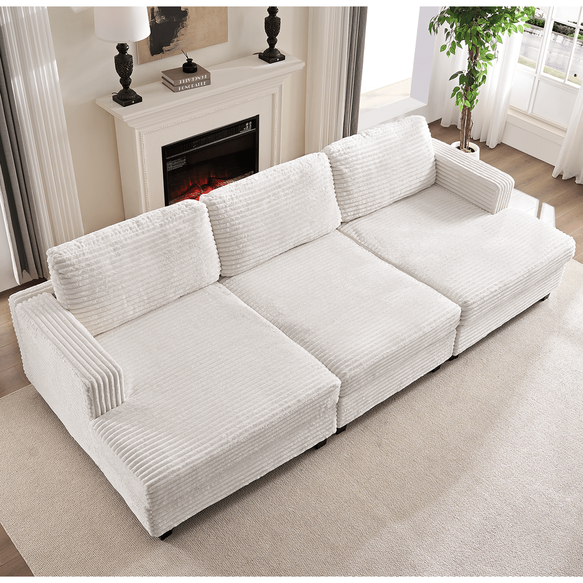 ZAFLY 120” Oversized Sectional sofa, Deep Seat Couch with Wider Armrests, Corduroy Sleeper Sofa for Living Room