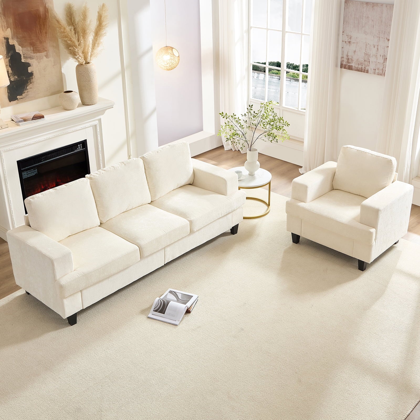 ZAFLY 3 Piece Living Room Sofa Set with Solid Wood, Chenille Couch and Loveseat Sets - Dark Gray