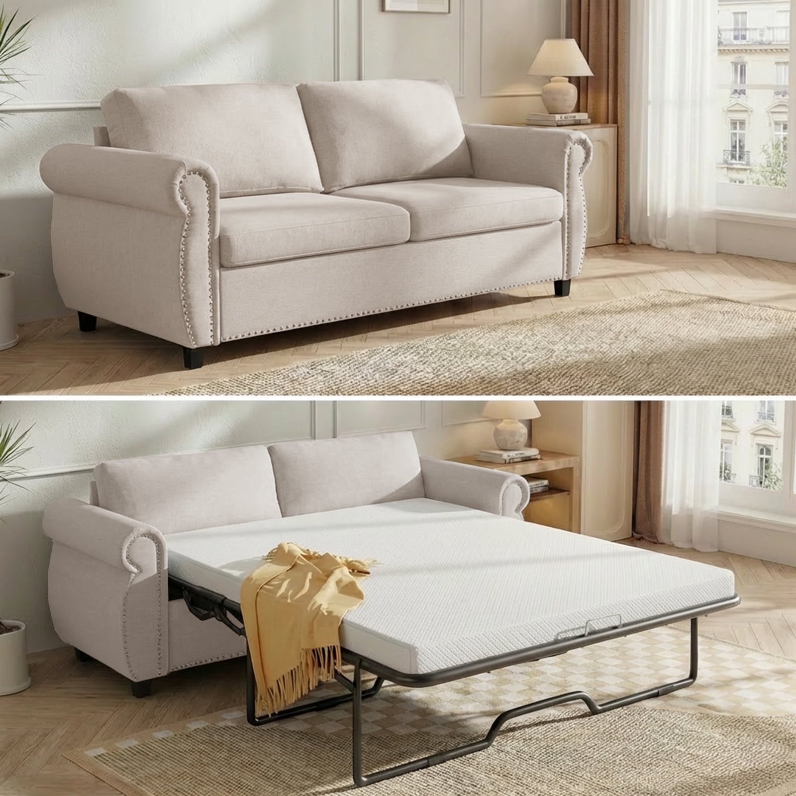 ZAFLY 2-in-1 Queen Size Pull Out Sofa Bed | Convertible Loveseat with Mattress | Sleeper Sofa Couch for Living Room