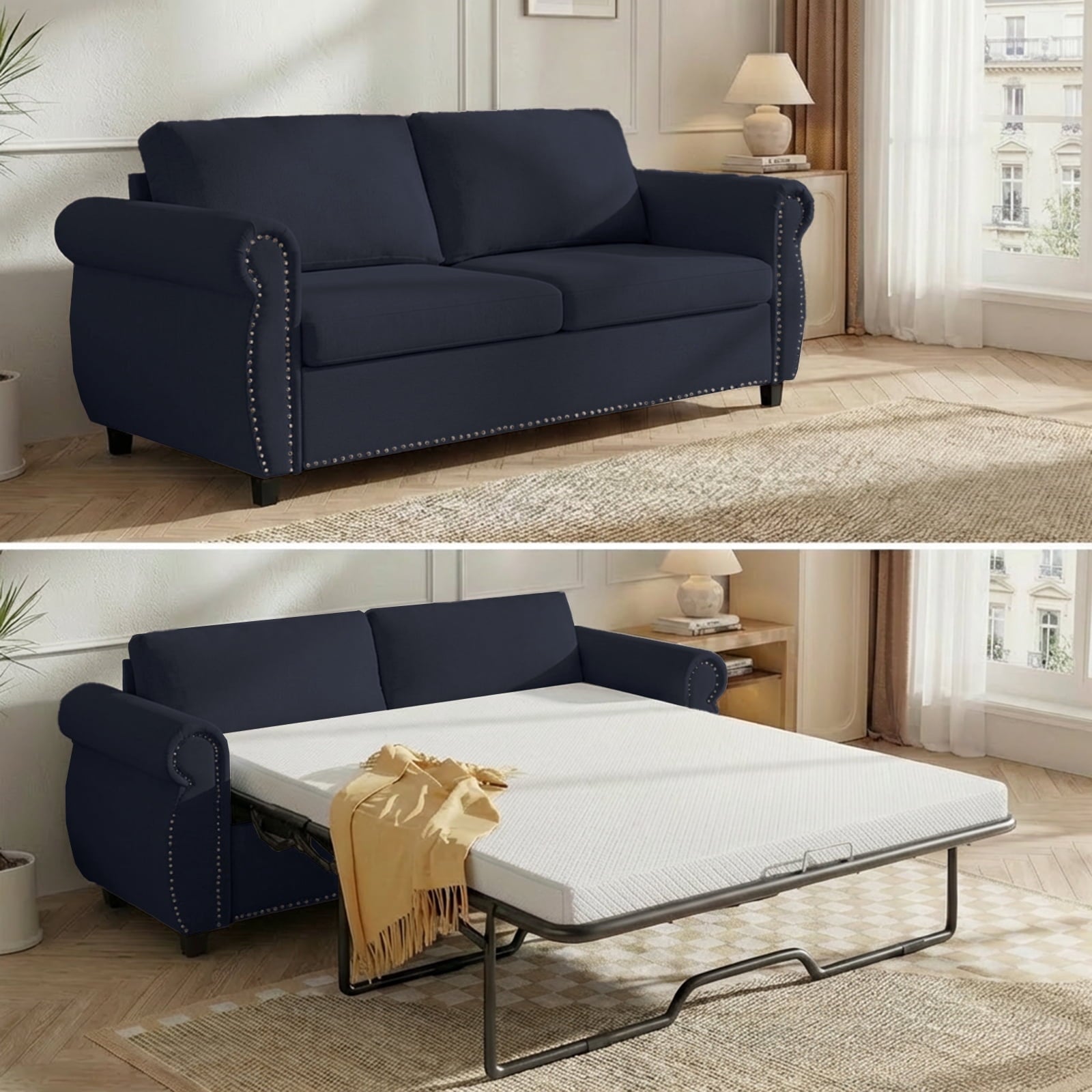 ZAFLY 2-in-1 Queen Size Pull Out Sofa Bed | Convertible Loveseat with Mattress | Sleeper Sofa Couch for Living Room