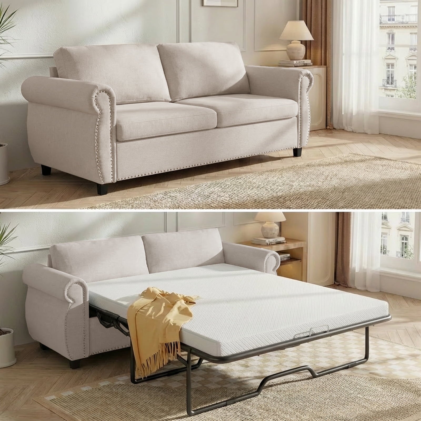 ZAFLY 2-in-1 Queen Size Pull Out Sofa Bed | Convertible Loveseat with Mattress | Sleeper Sofa Couch for Living Room