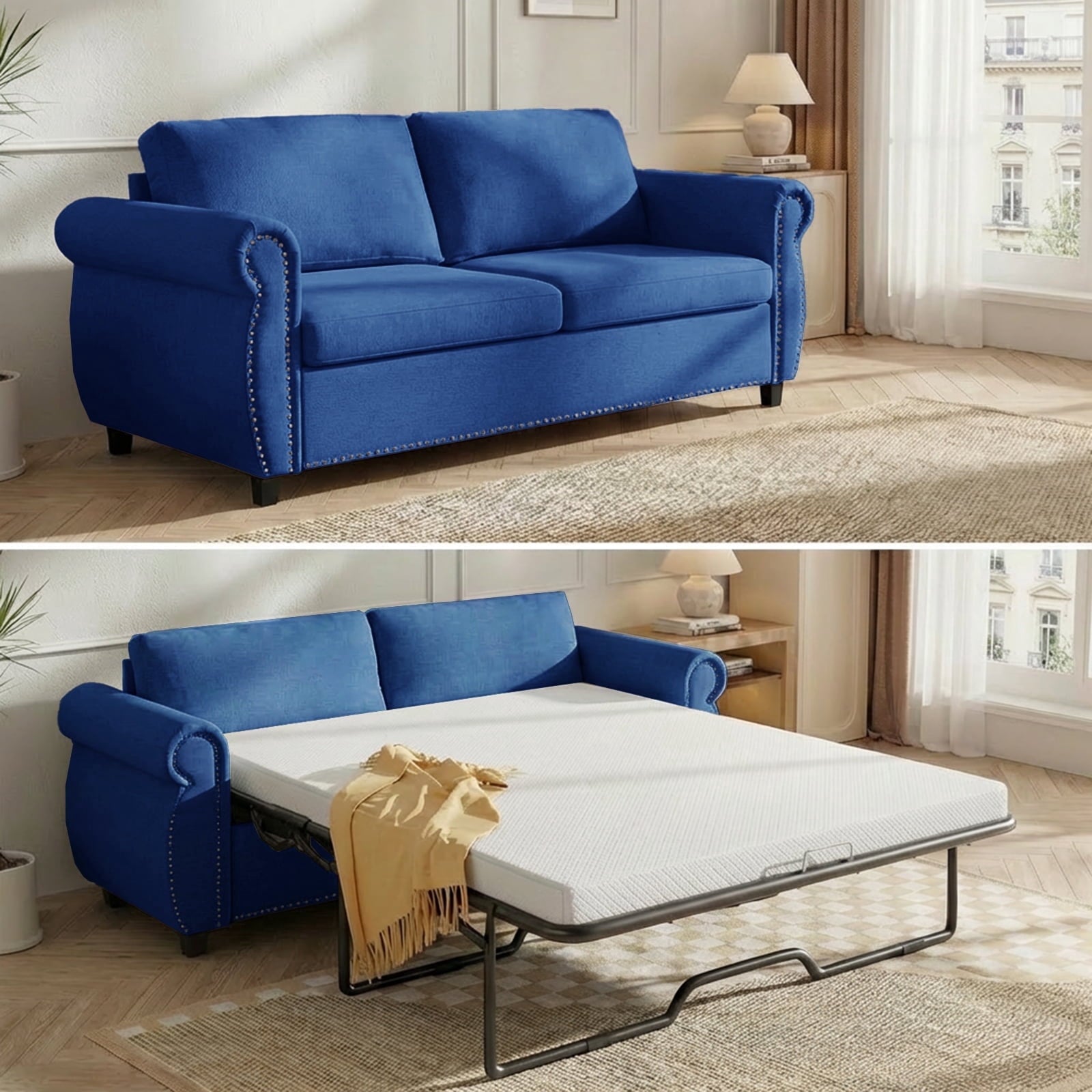 ZAFLY 2-in-1 Queen Size Pull Out Sofa Bed | Convertible Loveseat with Mattress | Sleeper Sofa Couch for Living Room