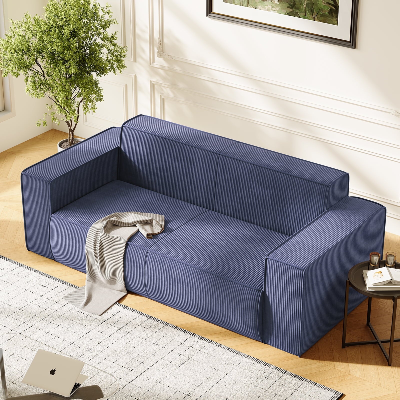 ZAFLY 78" Deep Seat Couch No Assembly Required, Corduroy Oversized Couches and Sofas for Living Room/Apartment - Orange