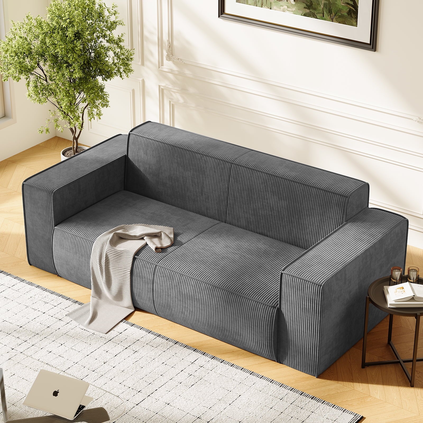 ZAFLY 78" Deep Seat Couch No Assembly Required, Corduroy Oversized Couches and Sofas for Living Room/Apartment - Orange