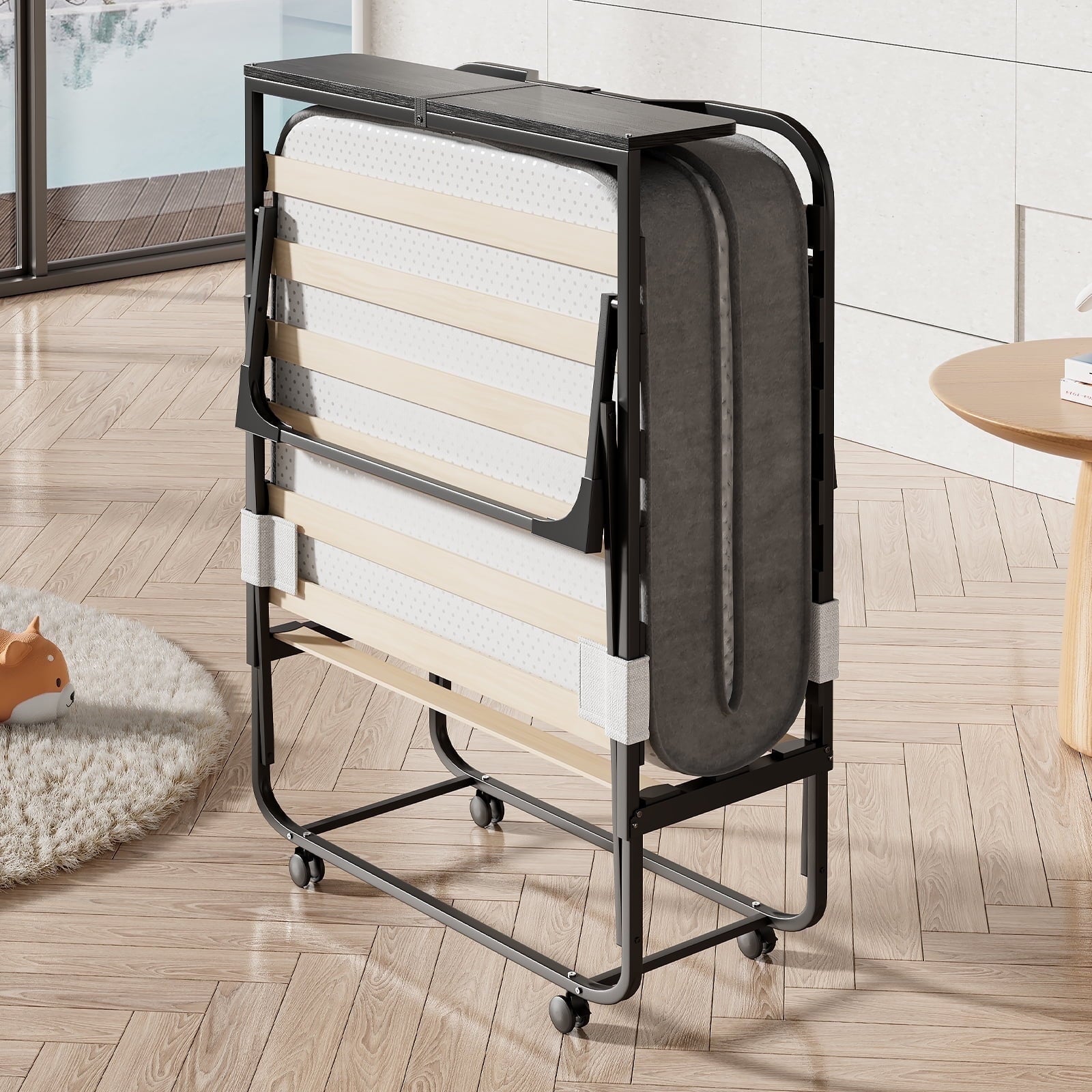 ZAFLY Folding Bed with Memory Foam Mattress, Portable Rollaway Bed for Guest Room