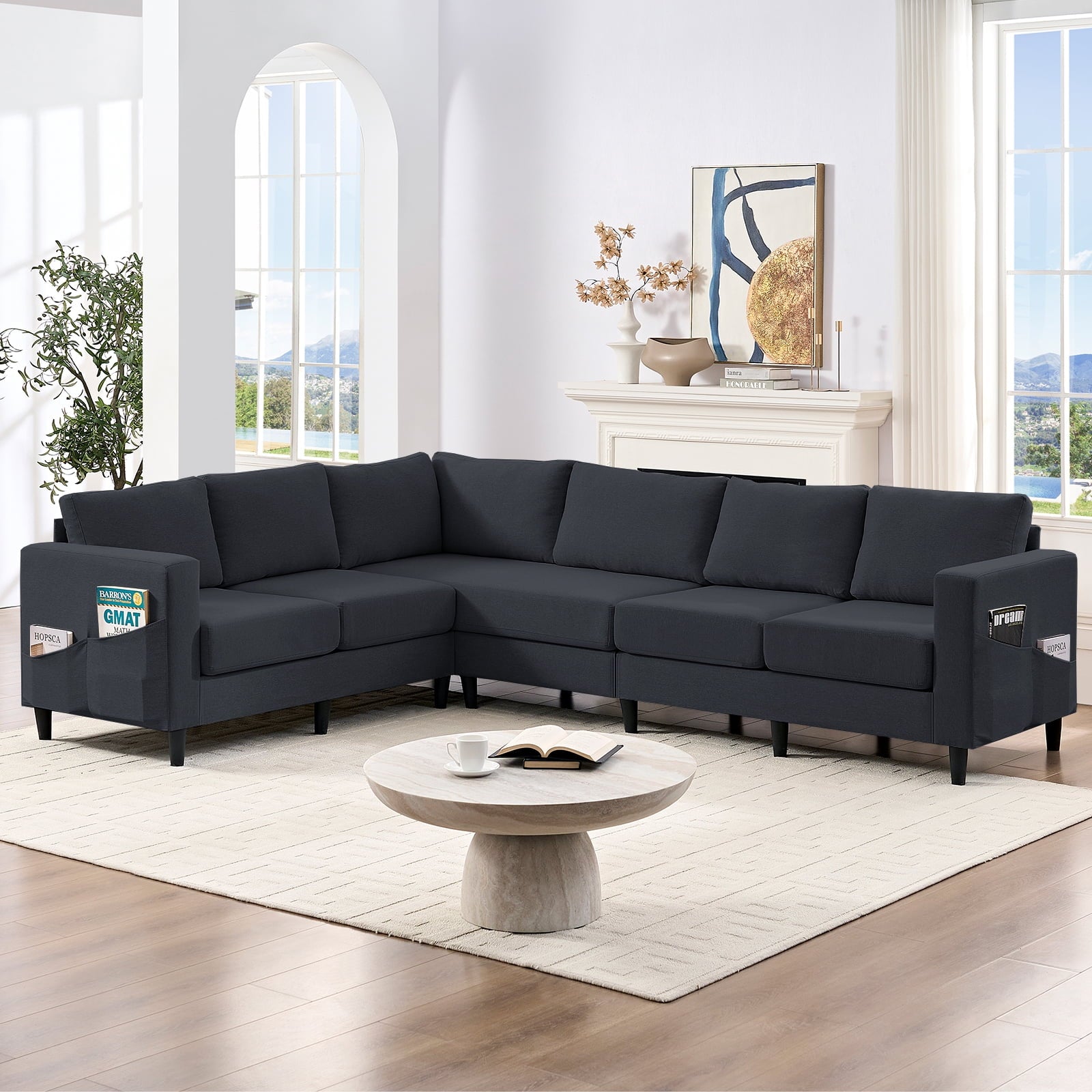 ZAFLY L-Shaped Couch, Sectional Corner Couches and Sofas with Linen Fabric for Living Room