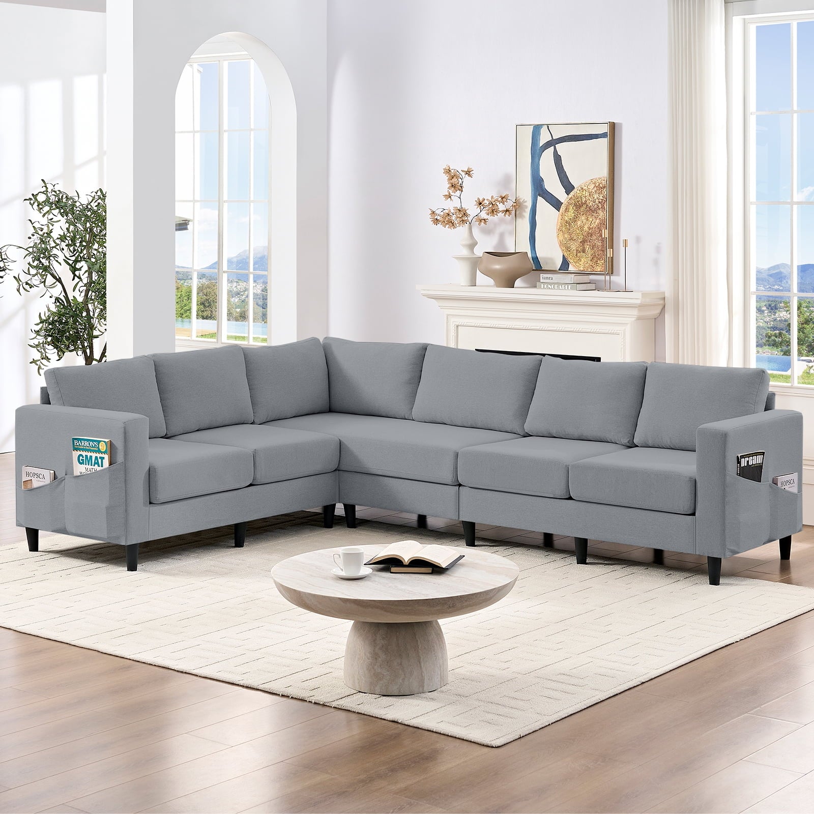 ZAFLY L-Shaped Couch, Sectional Corner Couches and Sofas with Linen Fabric for Living Room
