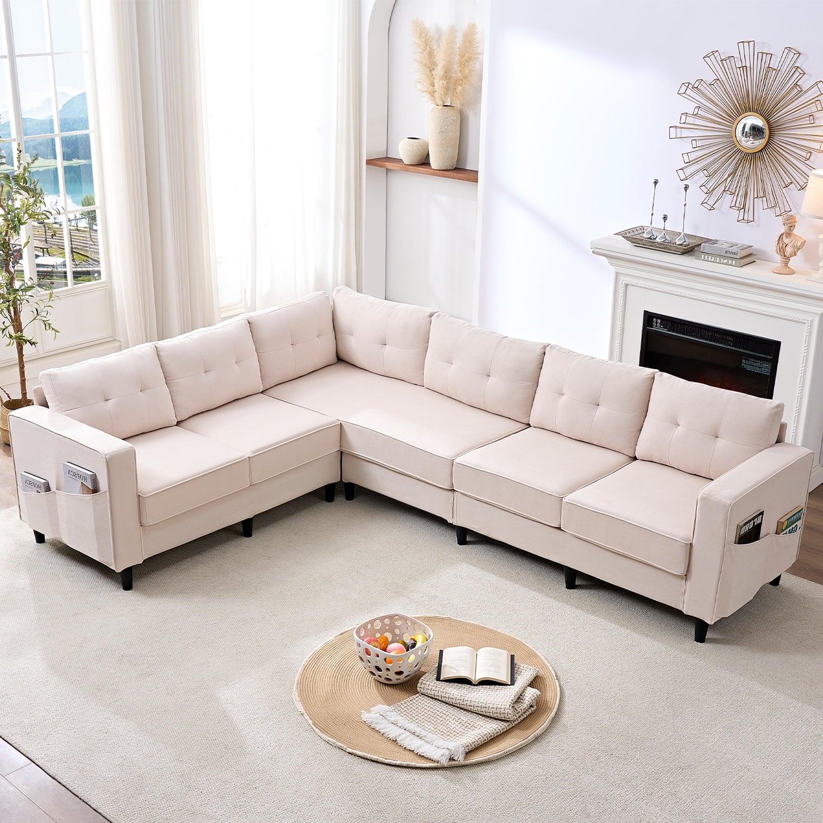 ZAFLY L-Shaped Couch, Sectional Corner Couches and Sofas with Linen Fabric for Living Room