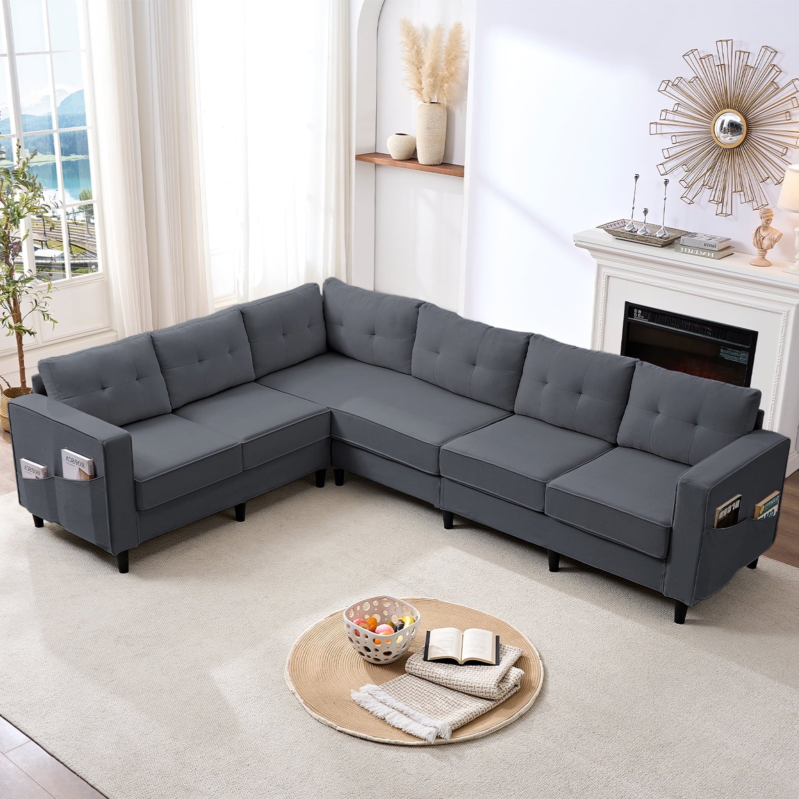 ZAFLY L-Shaped Couch, Sectional Corner Couches and Sofas with Linen Fabric for Living Room