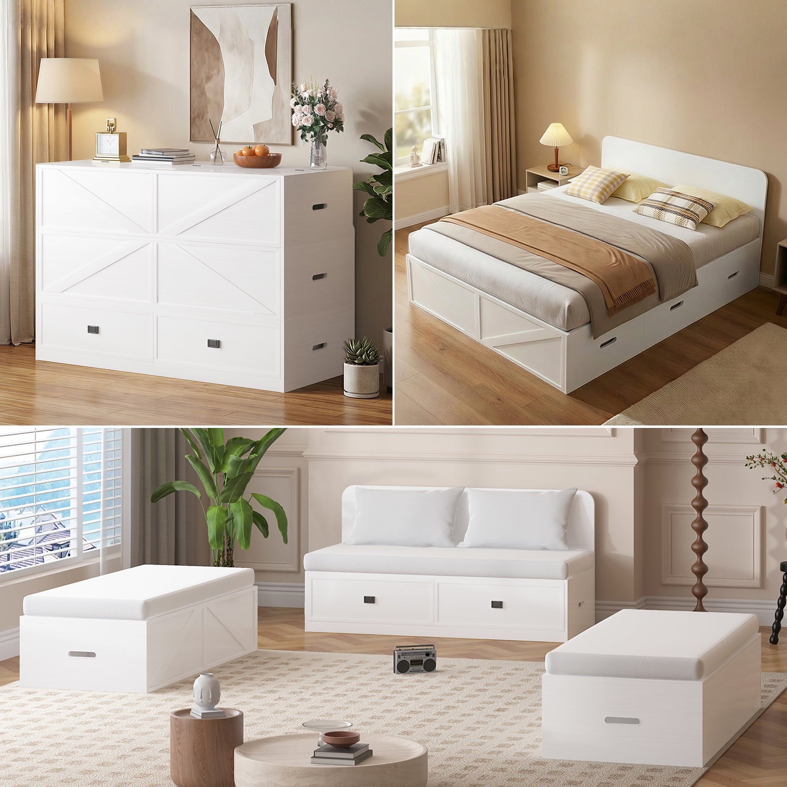 ZAFLY Murphy Bed Queen with Mattress, Convertible Cabinet Bed with Large Drawers, Cabinet Chest Bed for Bedroom/Apartment