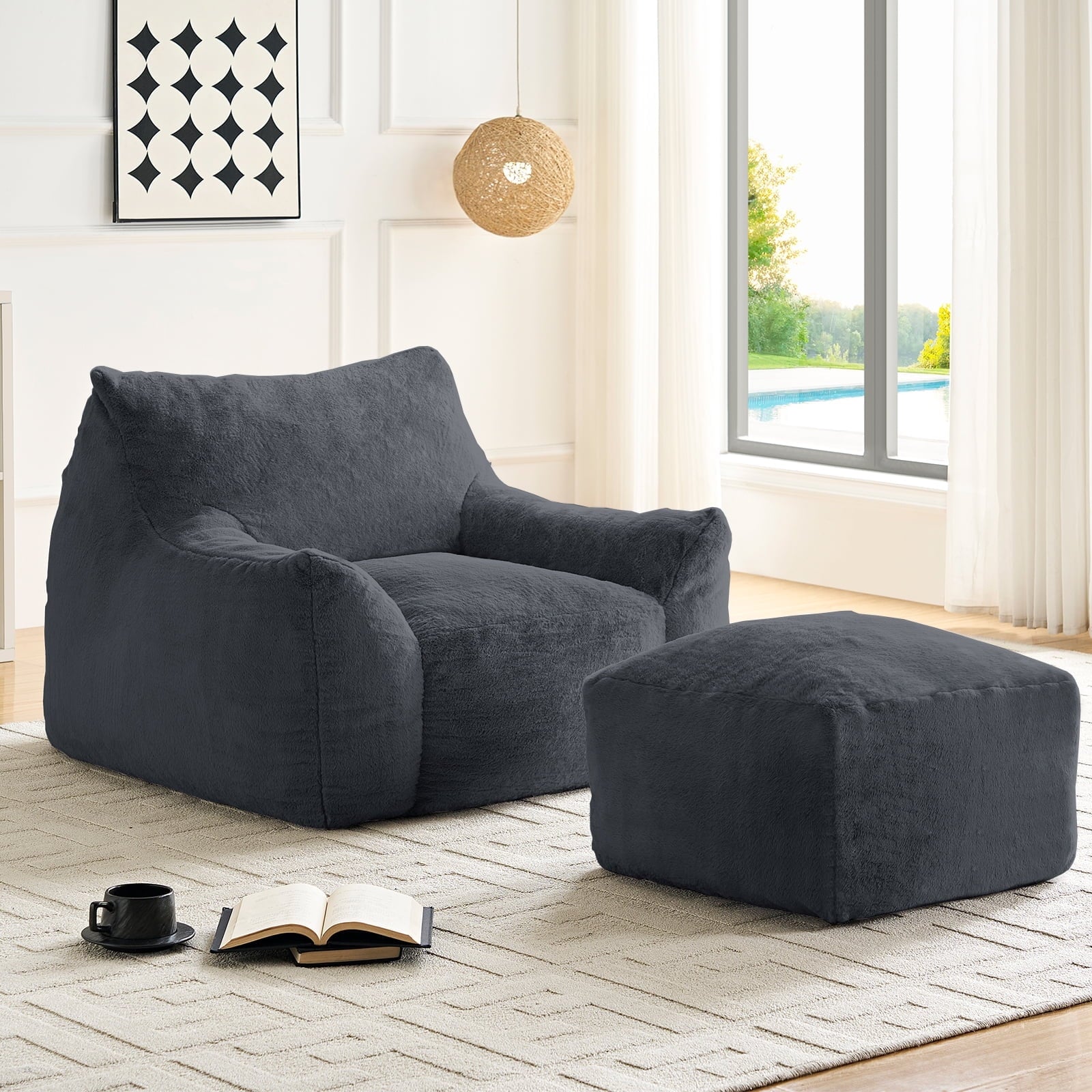 ZAFLY Oversized Bean Bag Chair for Adults, Faux Fur Large Comfy Chair, Big Lazy Sofa Chair Floor Sofa for Gaming