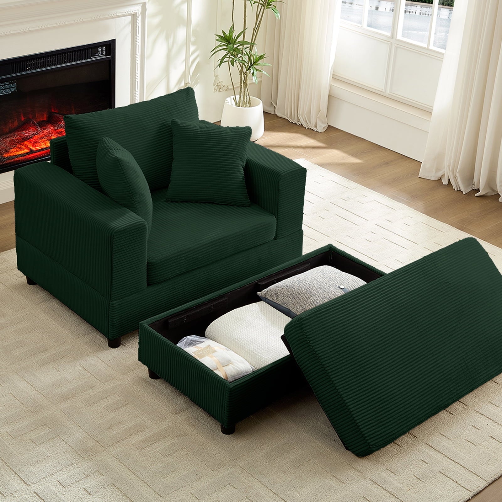ZAFLY Oversized Accent Chair with Storage Ottoman, Single Sleeper Sofa Armchair, Lounge Sofa Bed for Living Room