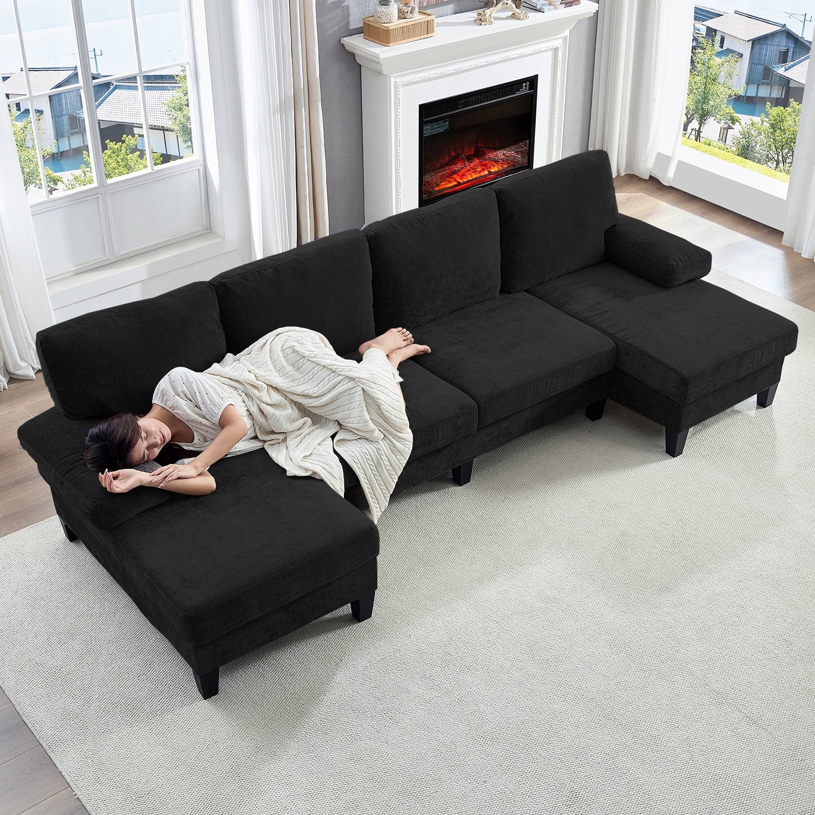 ZAFLY Sectional Couches for Living Room, U Shaped Sectional Sofa with Double Chaise for Apartment, Green