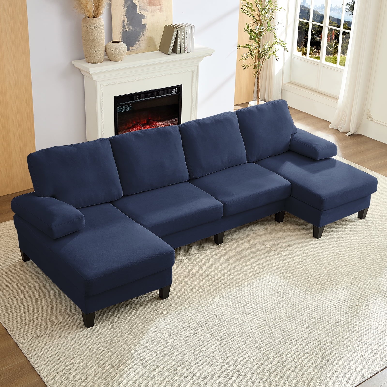 ZAFLY Sectional Couches for Living Room, U Shaped Sectional Sofa with Double Chaise for Apartment, Green