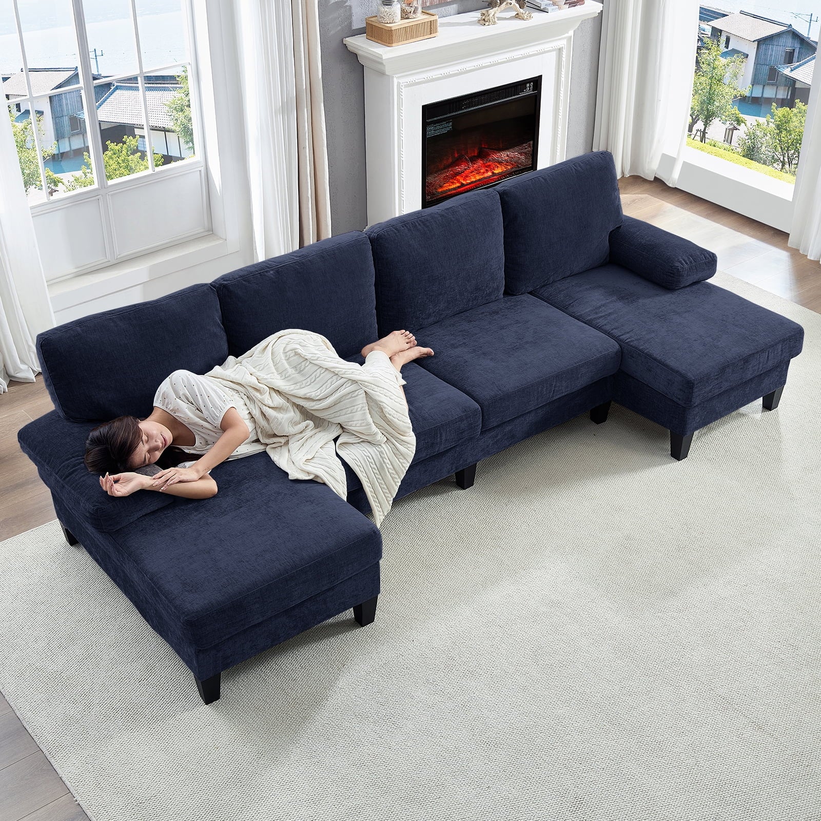 ZAFLY Sectional Couches for Living Room, U Shaped Sectional Sofa with Double Chaise for Apartment, Green