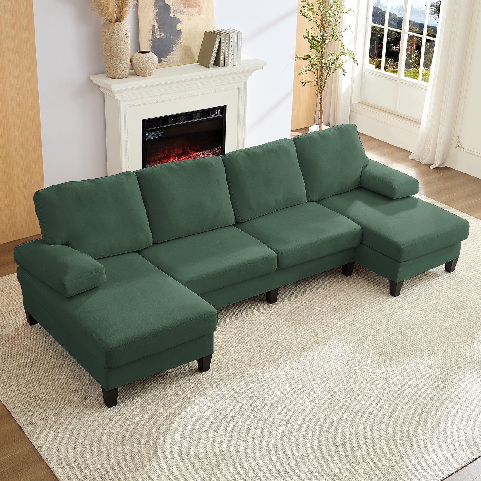 ZAFLY Sectional Couches for Living Room, U Shaped Sectional Sofa with Double Chaise for Apartment, Green