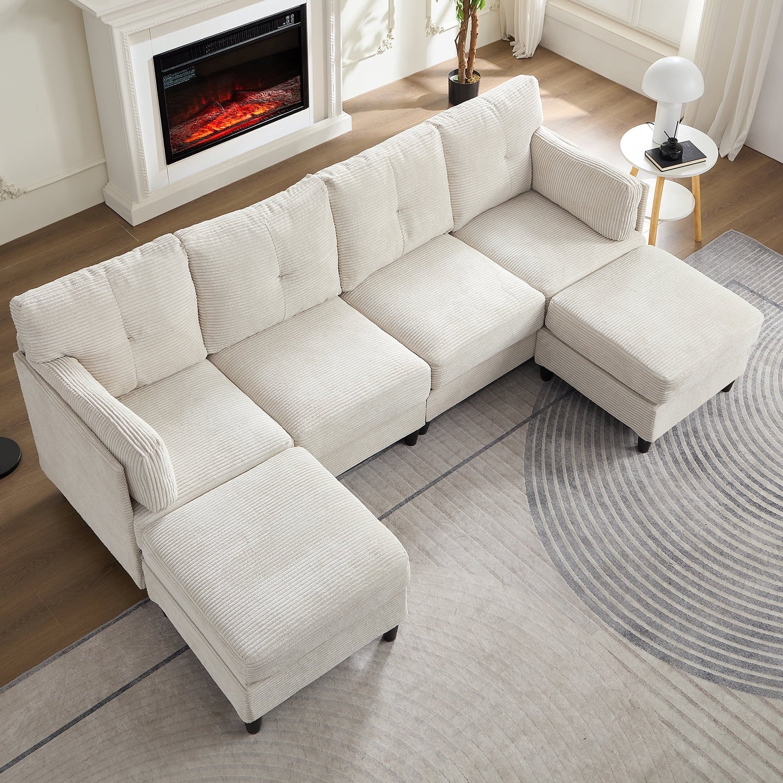 ZAFLY U Shaped Sectional Sofa with Movable Ottoman, Corduroy Sectionals for Living Room