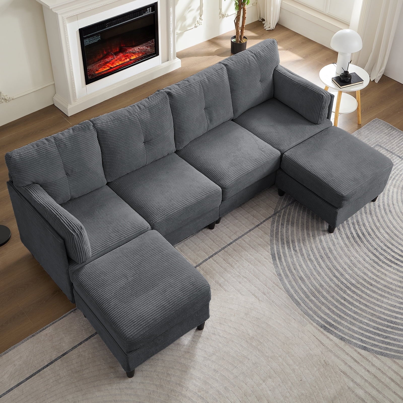 ZAFLY U Shaped Sectional Sofa with Movable Ottoman, Corduroy Sectionals for Living Room
