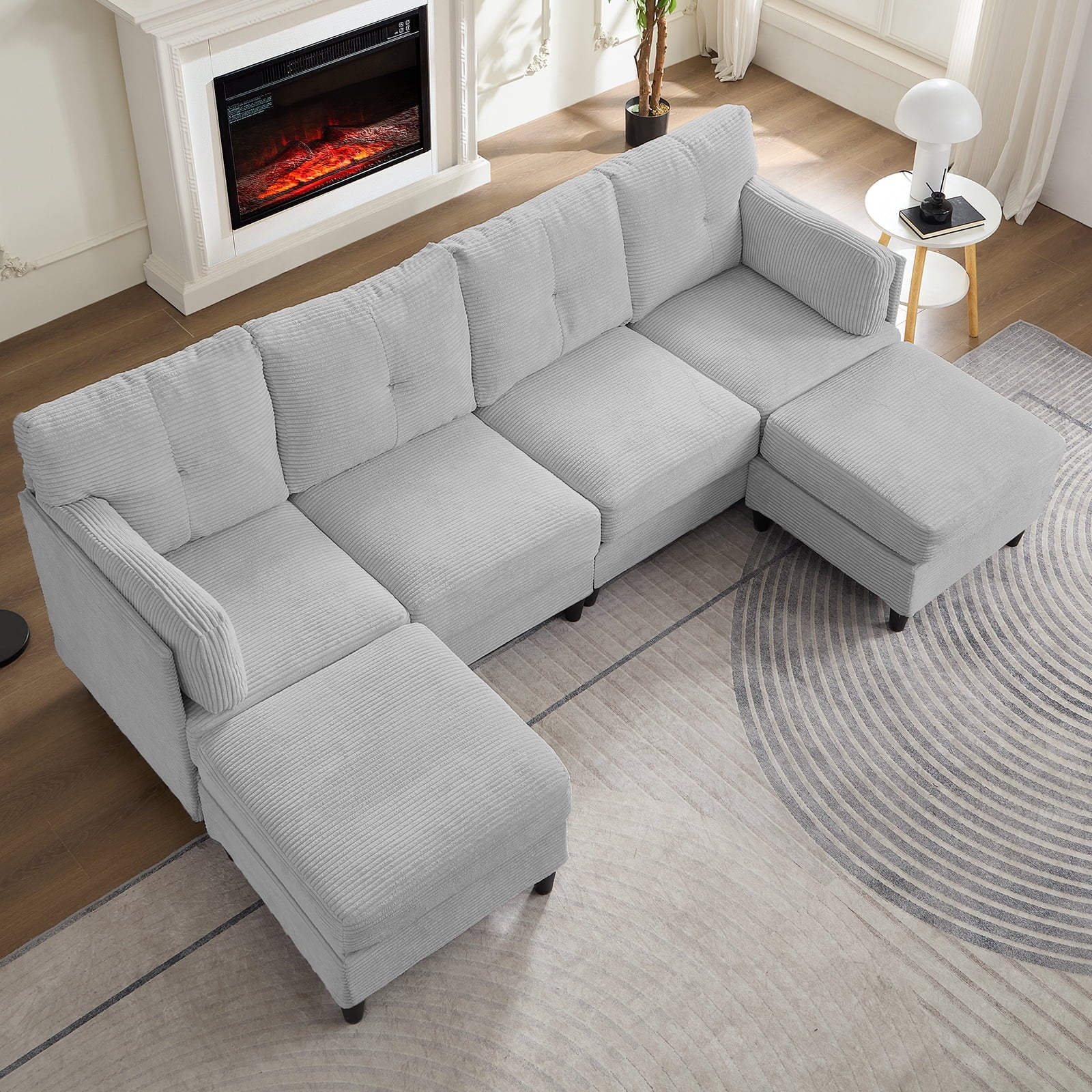 ZAFLY U Shaped Sectional Sofa with Movable Ottoman, Corduroy Sectionals for Living Room