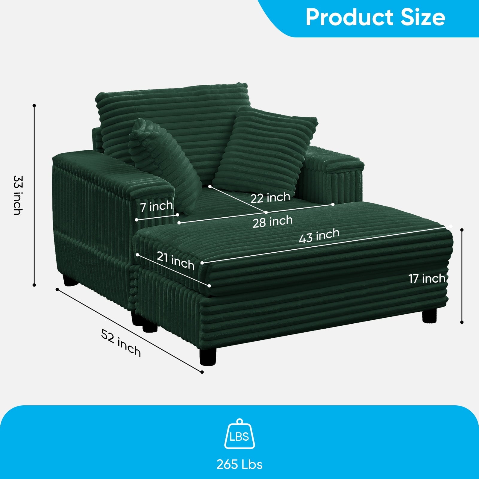 Mjkone Oversized Accent Chair with Ottoman for Living Room, Single Indoor Lounge Sofa Armchair with Storage Armrests,