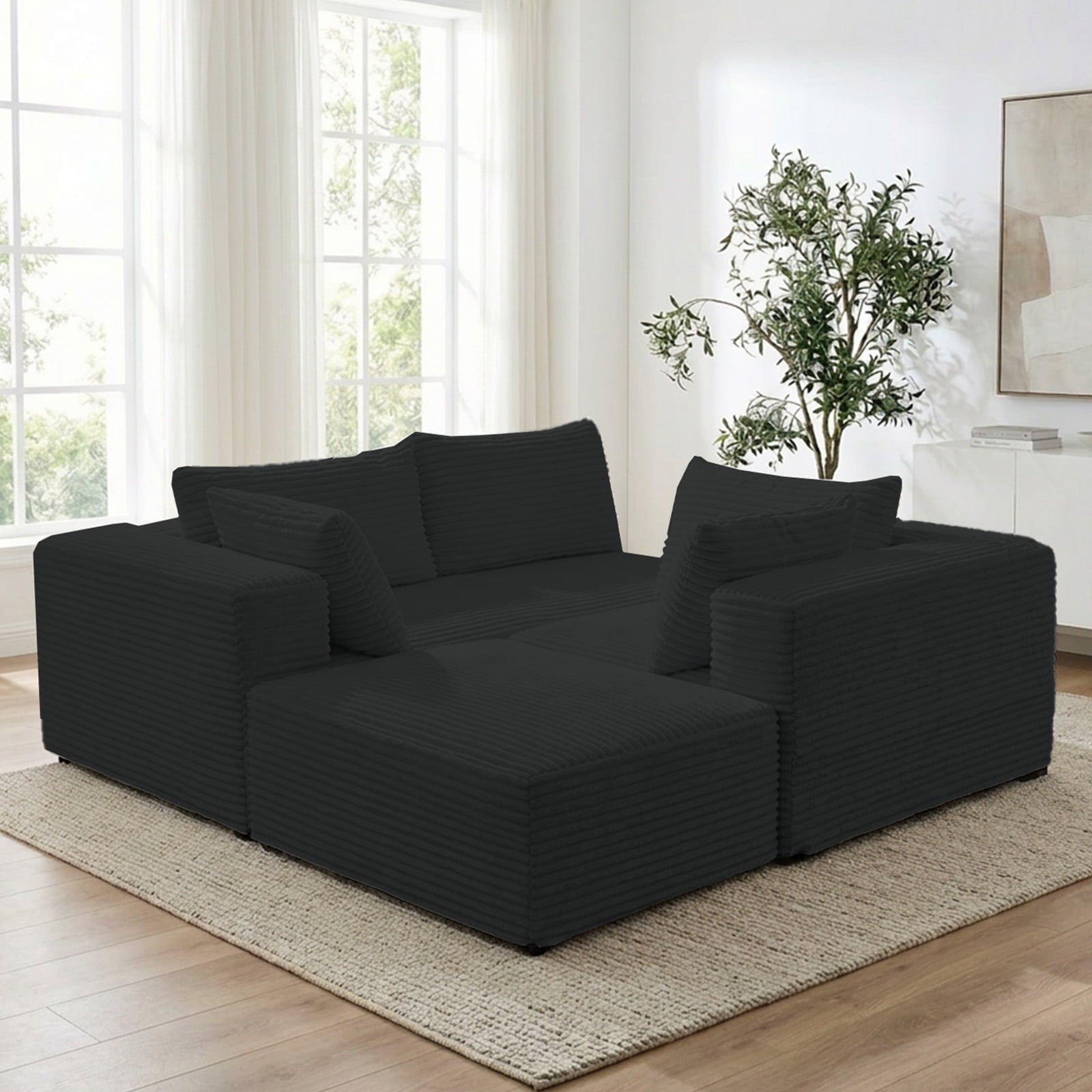Mjkone Modular Sectional Sofa with Chaise,Corduroy L-Shaped Cloud Couch,Oversized Sleeper Couches for Living Room,