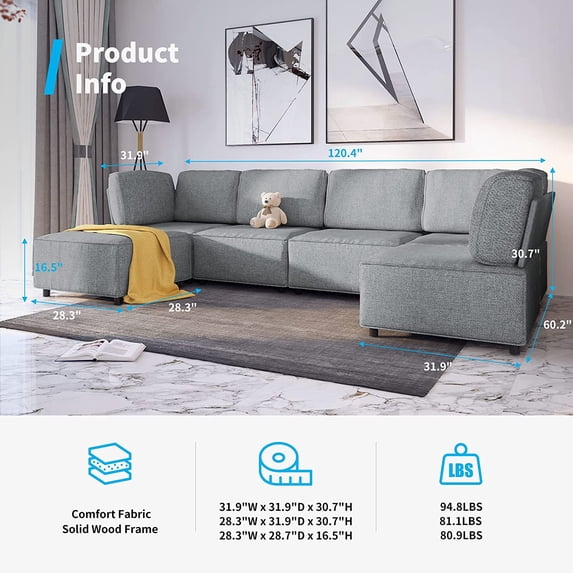 Mjkone Sectional Couch/Futon Sofa Bed, Variable Modular Oversized Couch, U/L Shaped Couch and Queen Sleeper Sofa, Convertible Sofa Set for Living Room, Furniture for Living Room