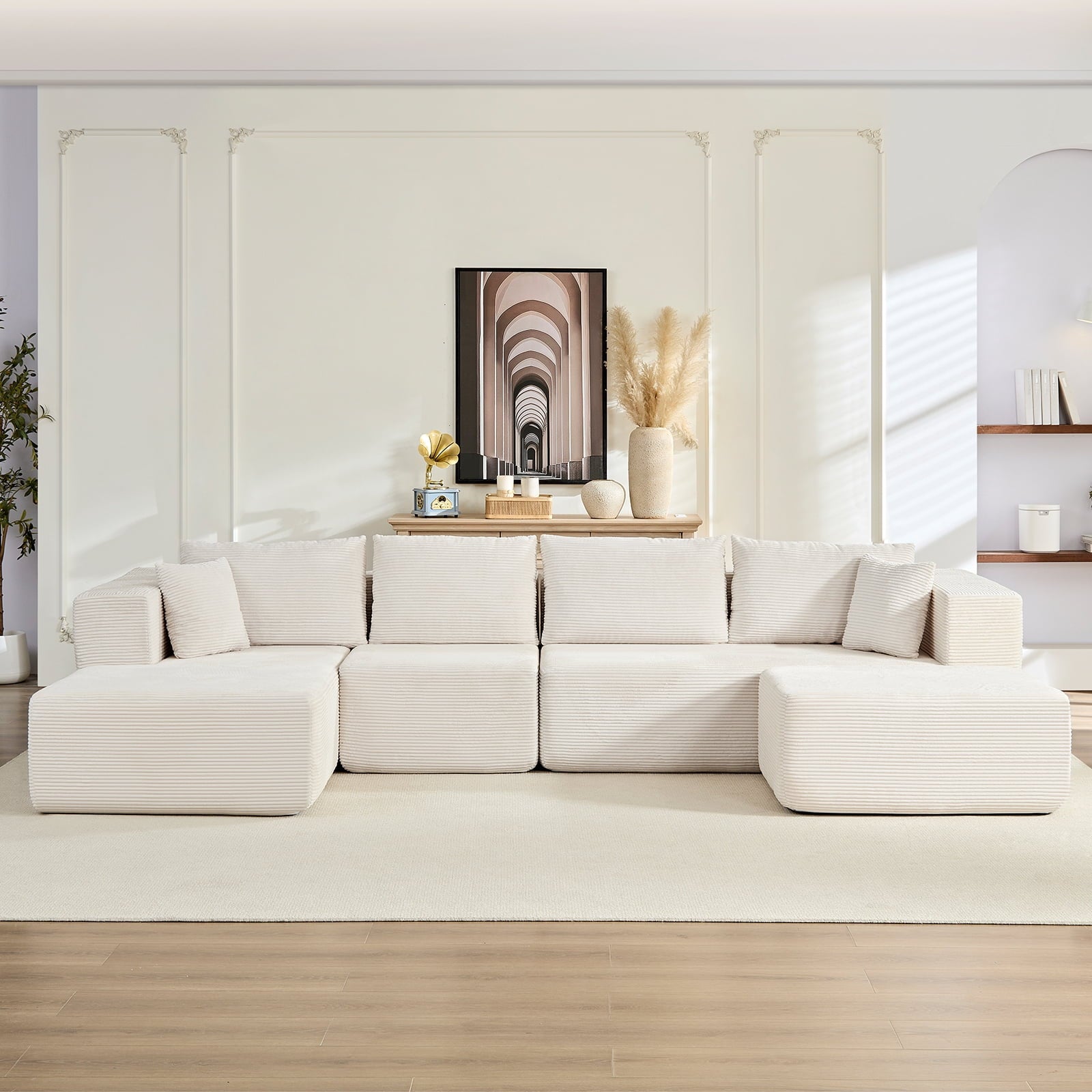 Puremind 135" Oversized Modular Sectional Sofa, U/L Shaped Couch, Foam Filled Cloud Couch, Convertible Sofa Bed for Living Room, No Assembly Required,