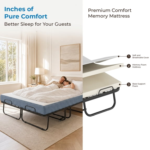 Mjkone Full Size Folding Bed with Mattress,Rollaway Bed for Adults,Foldable Rollaway Bed with Wheels for Bedroom/Guest Room