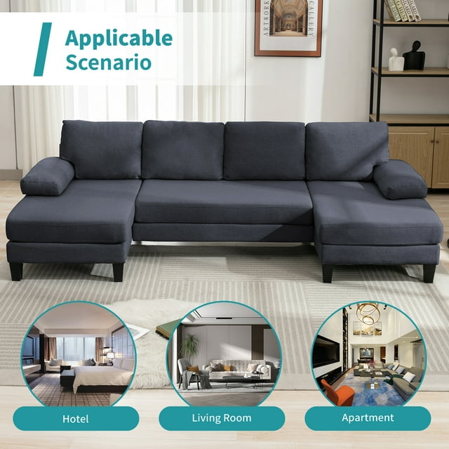 Cecer U Shaped Sectional Sofa, 4-Seat Modular Sofa, Living Room Modern Couch with Chaise