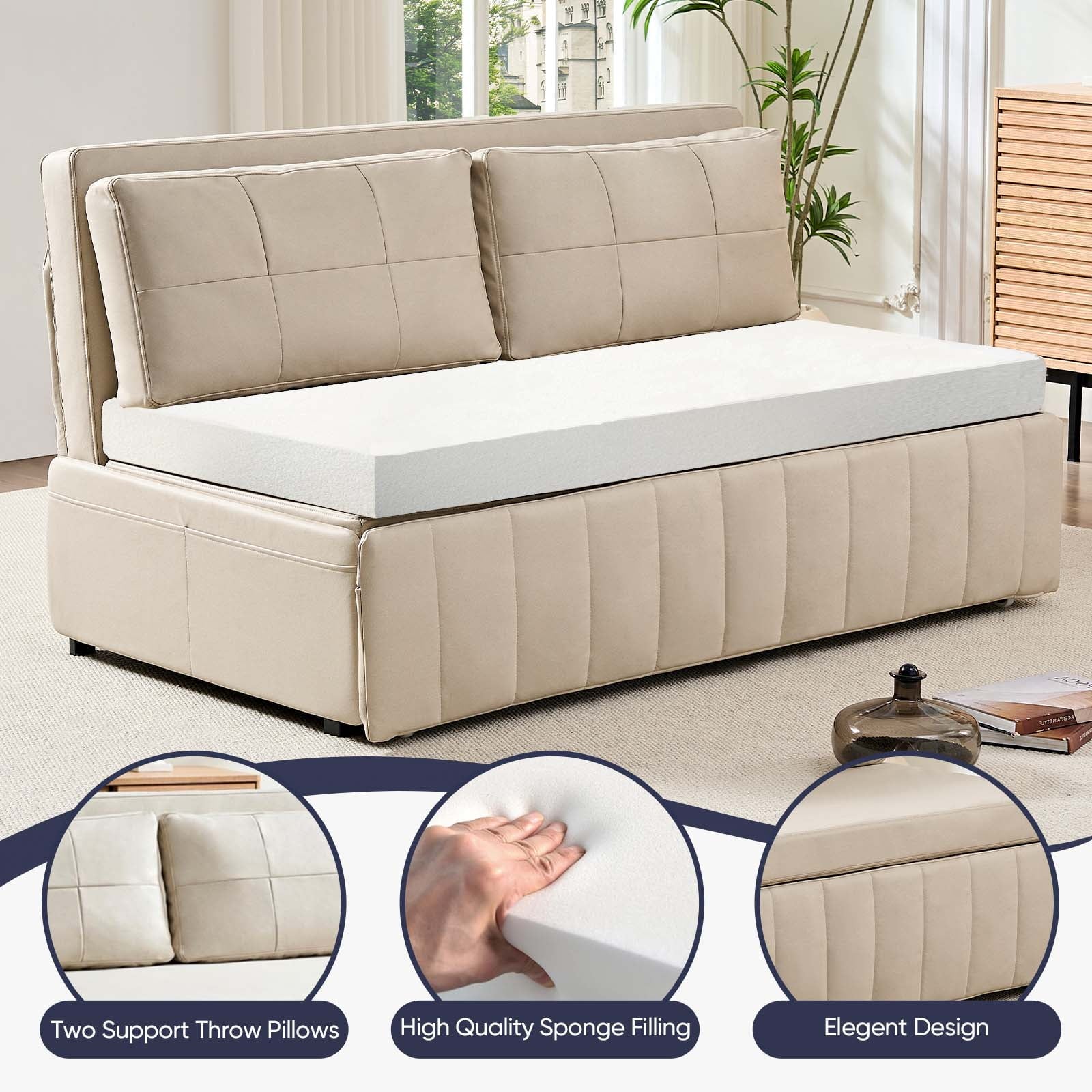 Mjkone 62’’ Leathaire Pull Out Sofa Bed, Loveseat Convertible Sleeper Sofa for Small Living Room/Apartment,