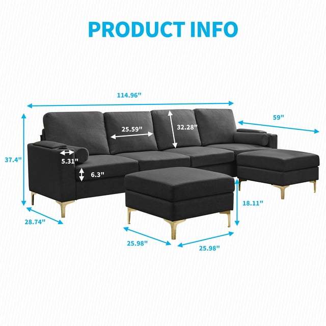 Cecer Convertible Sectional Sofa with Storage Ottomans, U-Shaped Modular Sofa with Extra Pillows, Storage Armrests and Cup Holders for Living Room