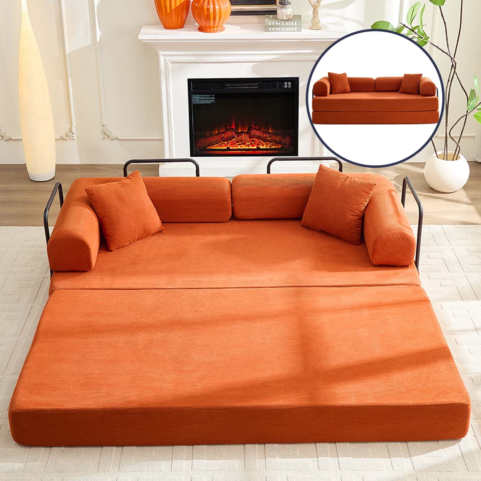ZAFLY Convertible Sleeper Sofa Bed, Corduroy Boneless Couch with Removable Armrests, Floor Gaming Sofa for Living Room/Small Space