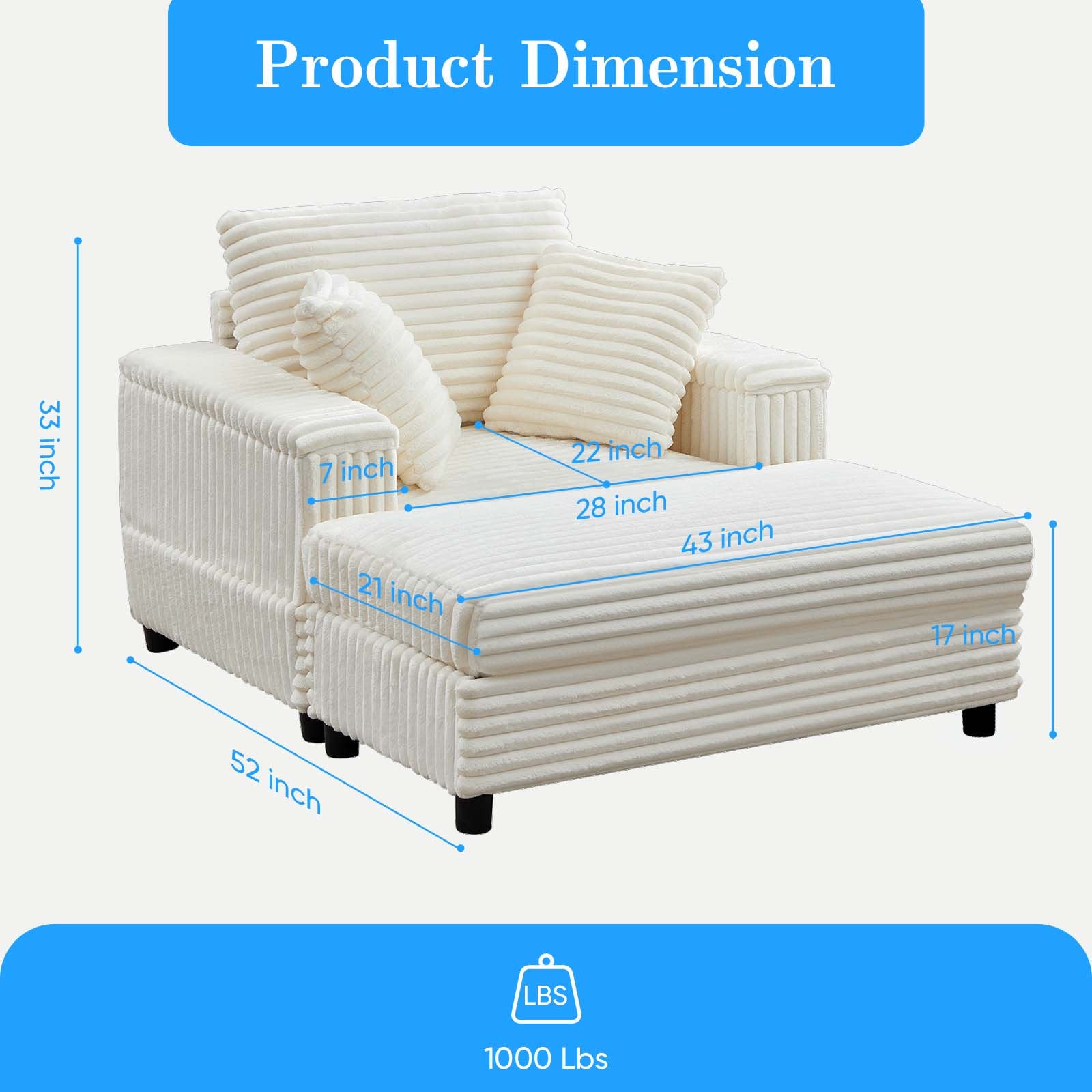 Mjkone Oversized Accent Chair with Ottoman for Living Room, Single Indoor Lounge Sofa Armchair with Storage Armrests,