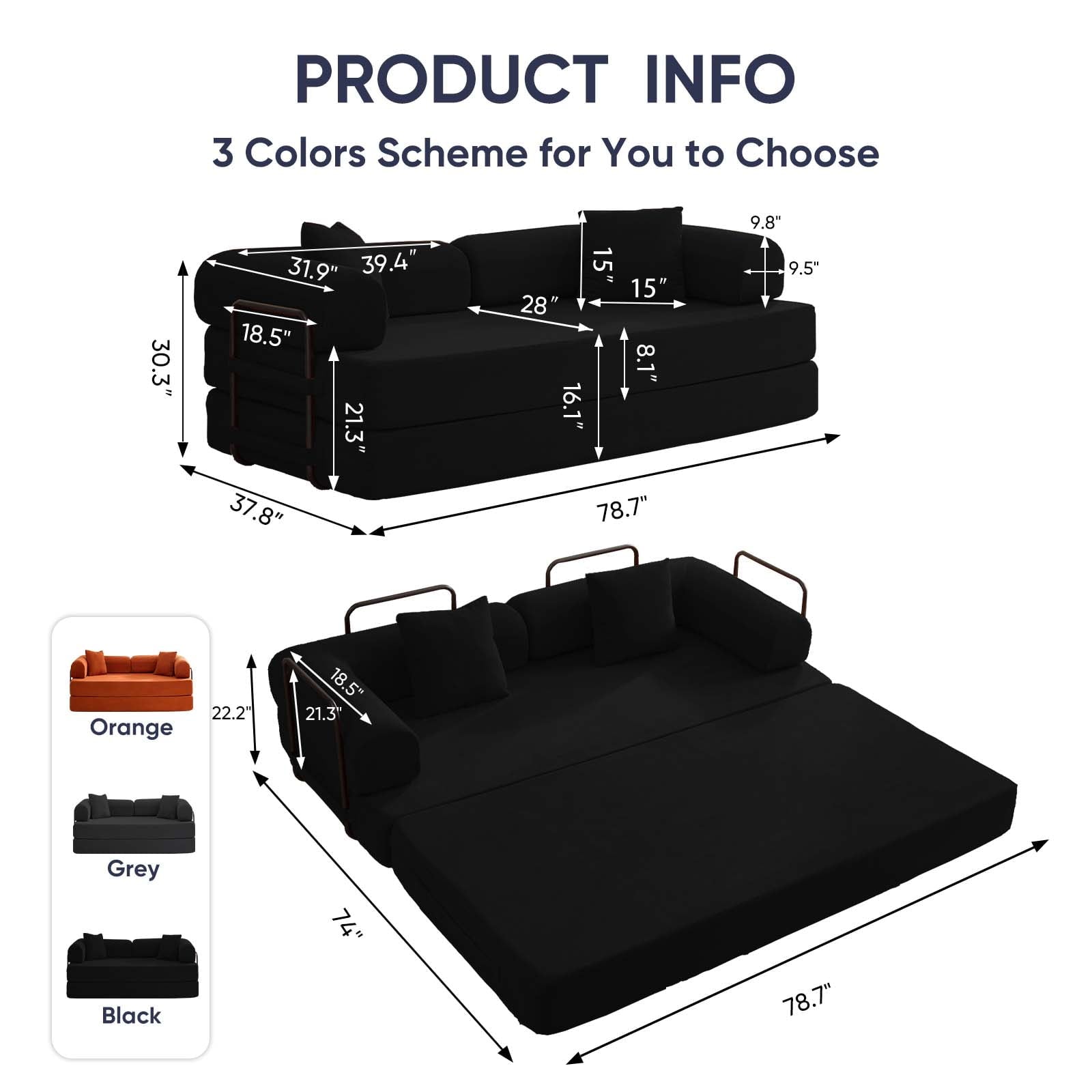 ZAFLY Convertible Sleeper Sofa Bed, Corduroy Boneless Couch with Removable Armrests, Floor Gaming Sofa for Living Room/Small Space