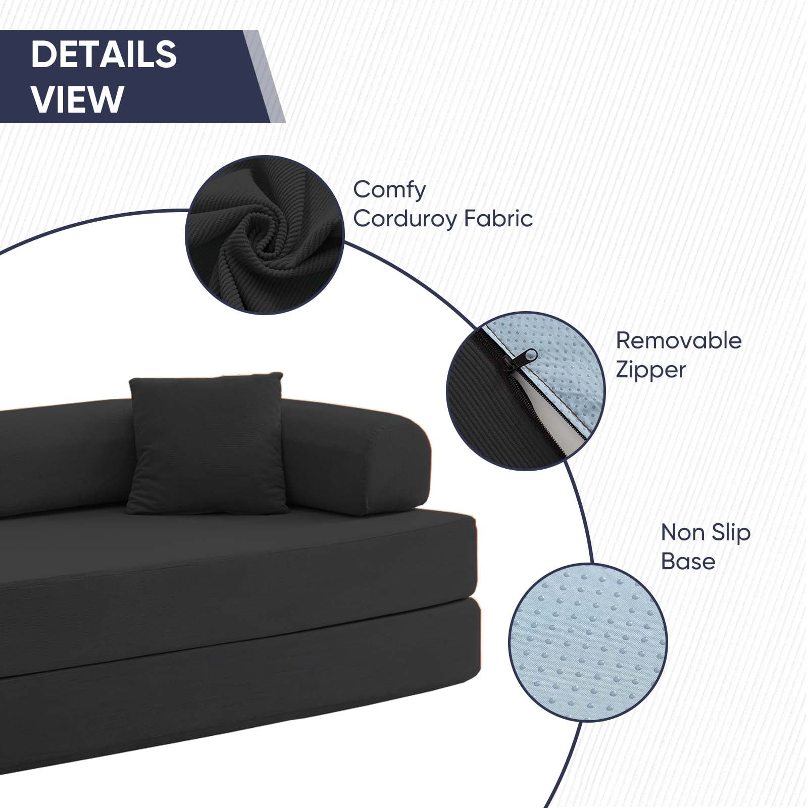 ZAFLY Convertible Sleeper Sofa Bed, Corduroy Boneless Couch with Removable Armrests, Floor Gaming Sofa for Living Room/Small Space