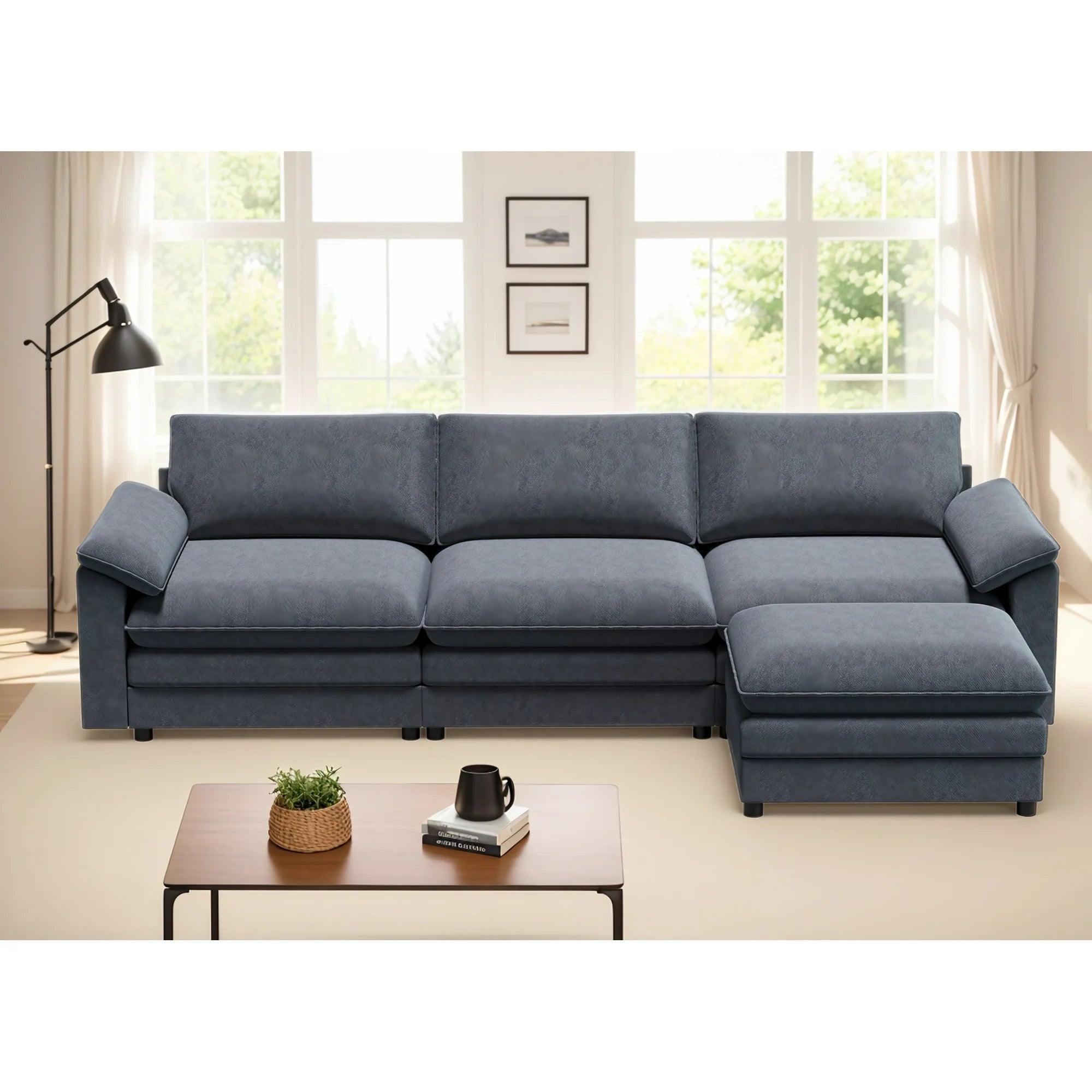 Cecer Large Sectional Sofa, 117'' L-Shaped Sofa with Ottoman, Oversize Modular Sofa for Living Room