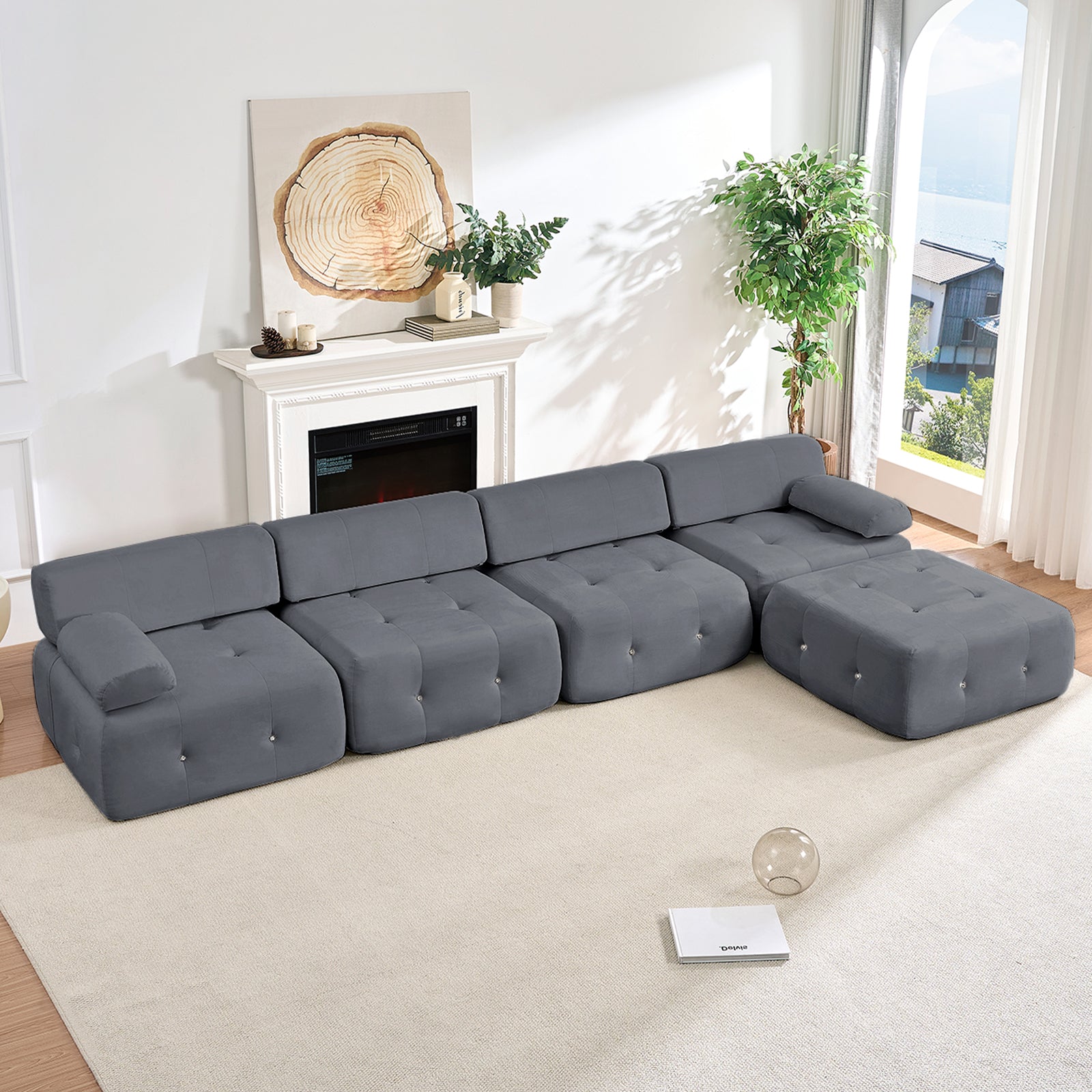 Puremind Oversized Modular Sectional Sofa, Velvet L Shaped Sofa Cloud Couch for Living Room/Apartment, No Assembly Required
