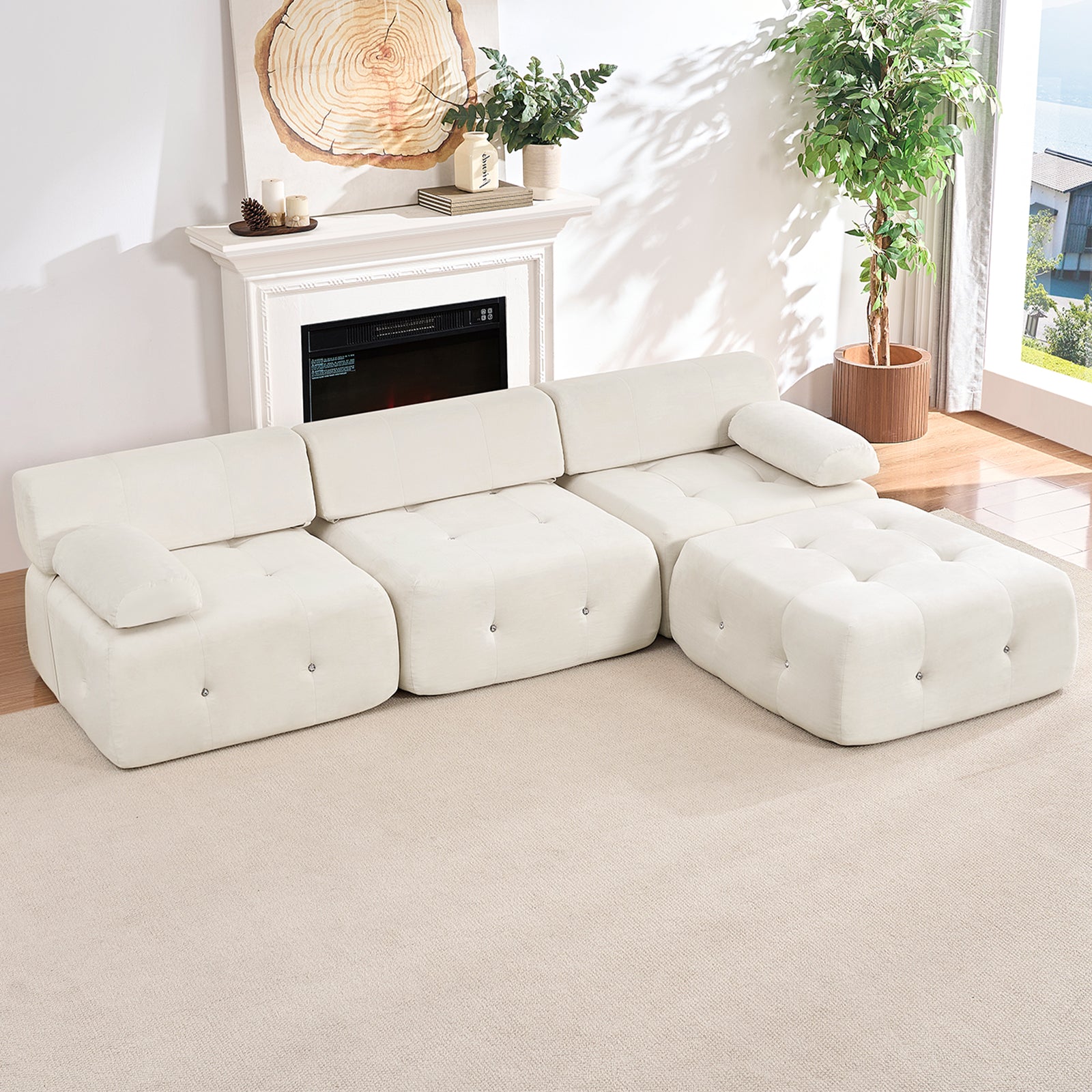 Puremind Oversized Modular Sectional Sofa, Velvet L Shaped Sofa Cloud Couch for Living Room/Apartment, No Assembly Required