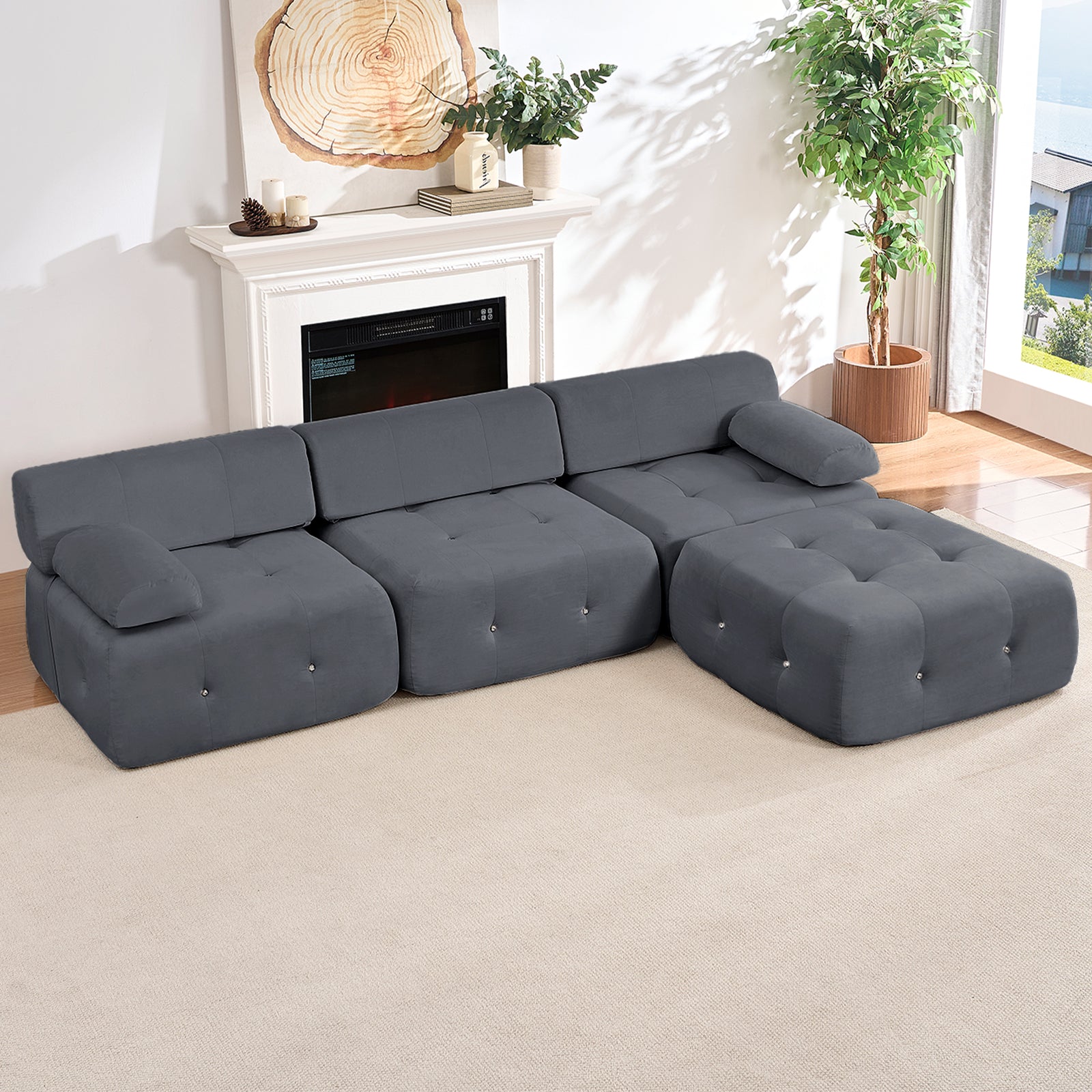 Puremind Oversized Modular Sectional Sofa, Velvet L Shaped Sofa Cloud Couch for Living Room/Apartment, No Assembly Required