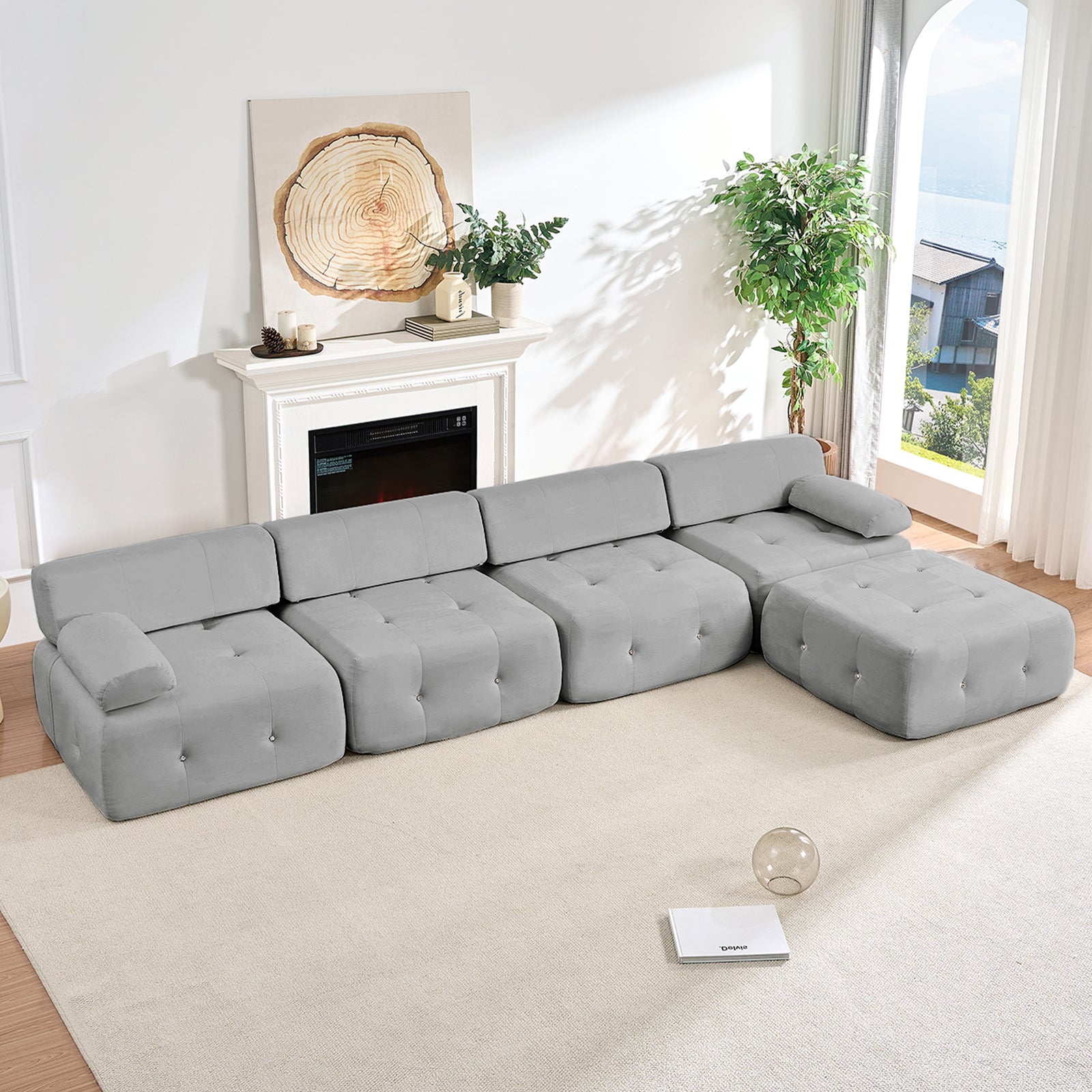 Puremind Oversized Modular Sectional Sofa, Velvet L Shaped Sofa Cloud Couch for Living Room/Apartment, No Assembly Required