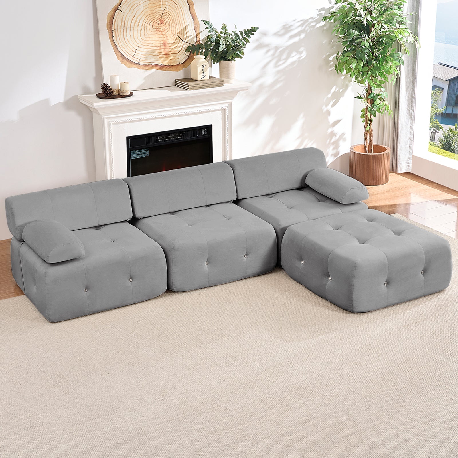 Puremind Oversized Modular Sectional Sofa, Velvet L Shaped Sofa Cloud Couch for Living Room/Apartment, No Assembly Required