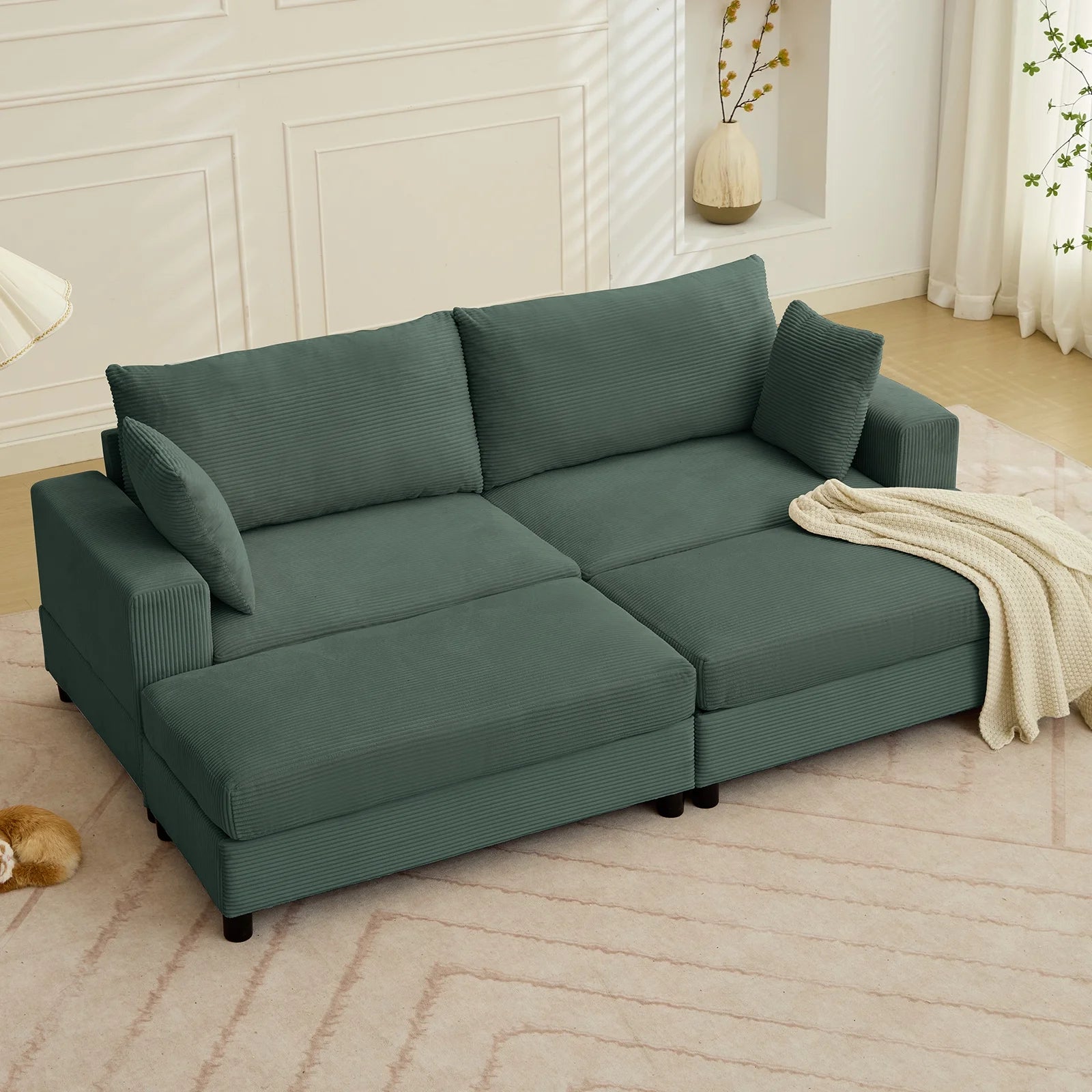 Cecer Oversized Two-Piece Sectional Sofa, 102.4 Inch L-Shaped Corduroy Modular Sofa with Chaise for Living Room, Green