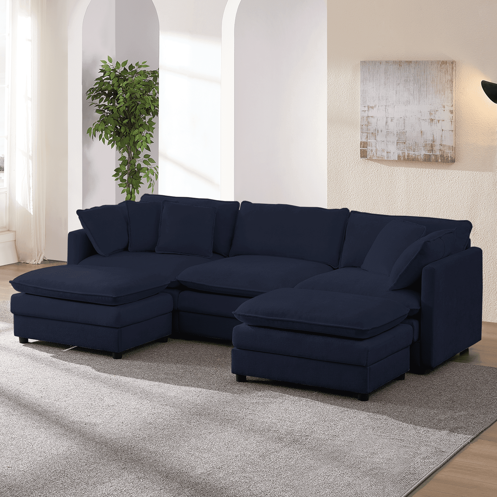 ijuicy 113'' U/L Shaped Sectional Sofa with Movable Ottomans, Modular Chenille Deep Seat Couches for Living Room -