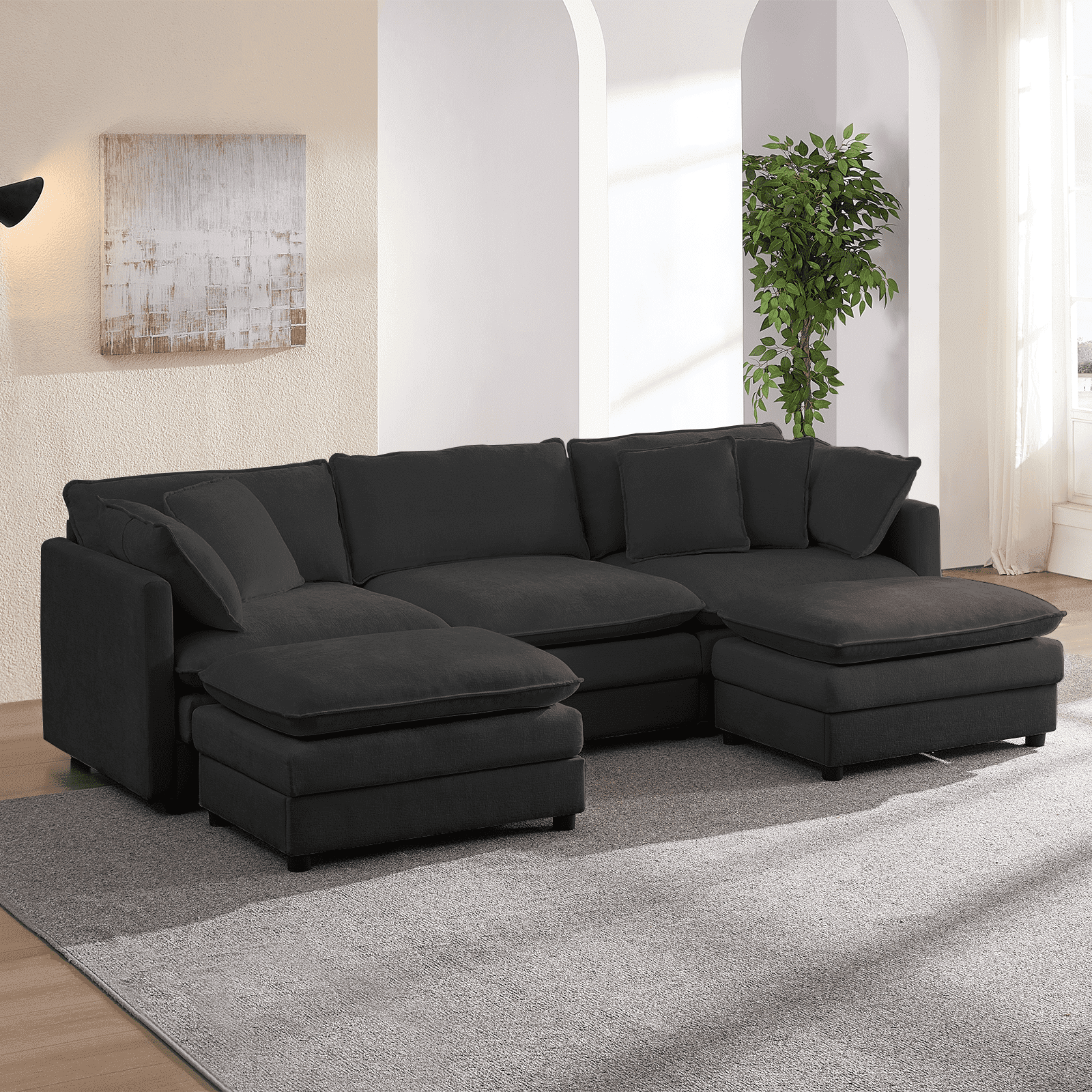 ijuicy 113'' U/L Shaped Sectional Sofa with Movable Ottomans, Modular Chenille Deep Seat Couches for Living Room -