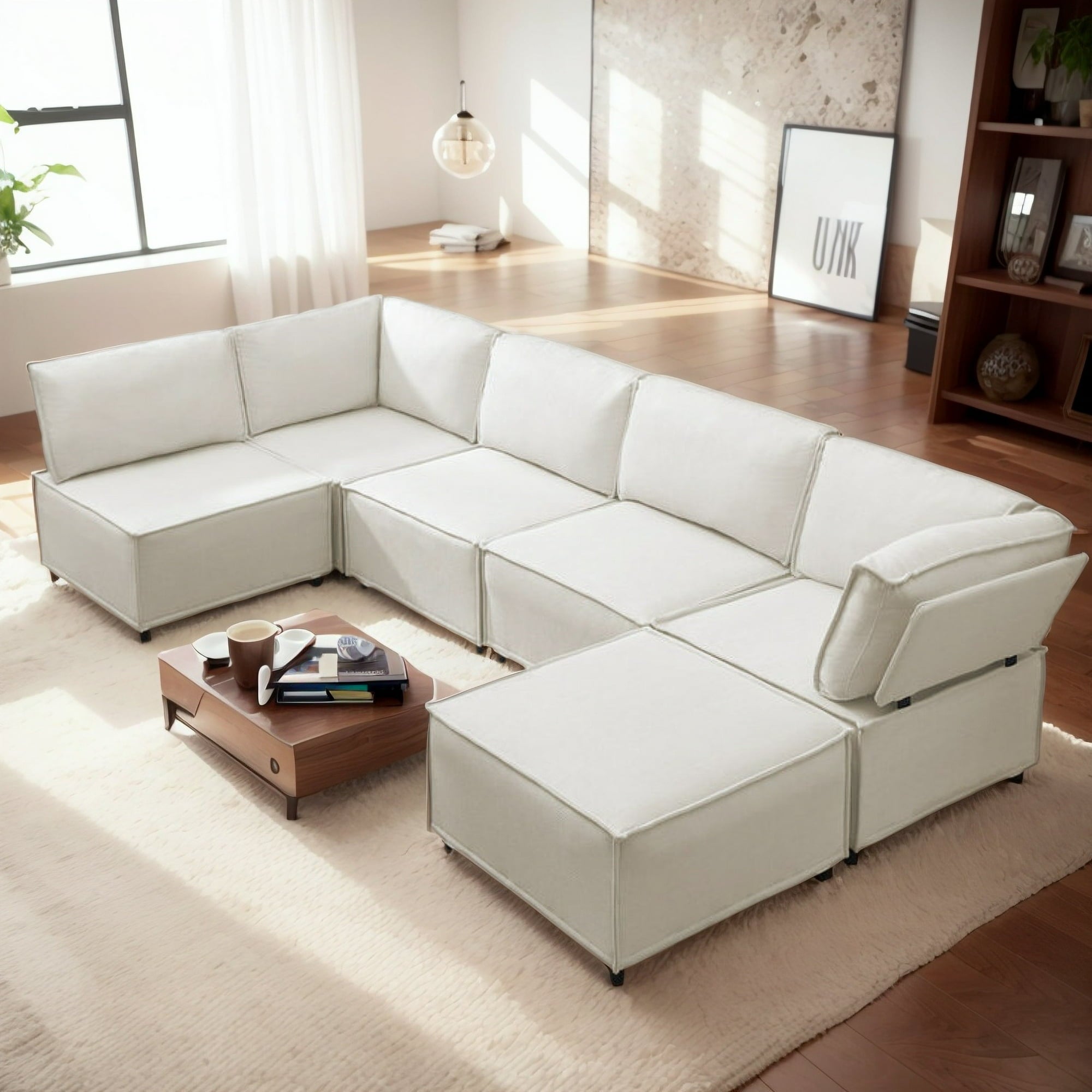 ijuicy 121”W Convertible U/L Shaped Sectional Couches and Sofas, 6 Seater Modular Sectionals for Living Room