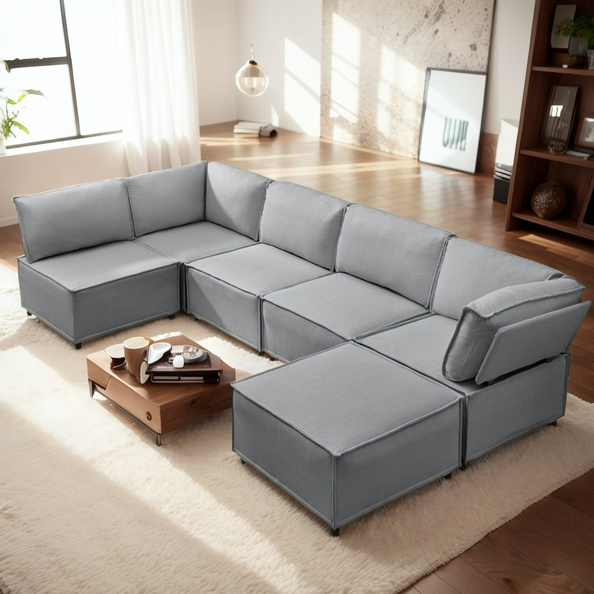 ijuicy 121”W Convertible U/L Shaped Sectional Couches and Sofas, 6 Seater Modular Sectionals for Living Room